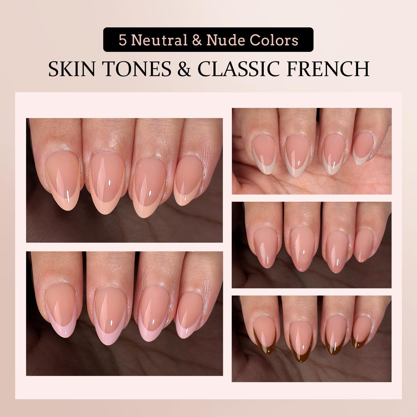BTArtboxnails XCOATTIPS Press on Nails - French Tip Press on Nails, Fake Nails Short Almond Nail Tips, Skin Tones Soft Gel Material Acrylic False Nails Gift for DIY at Home