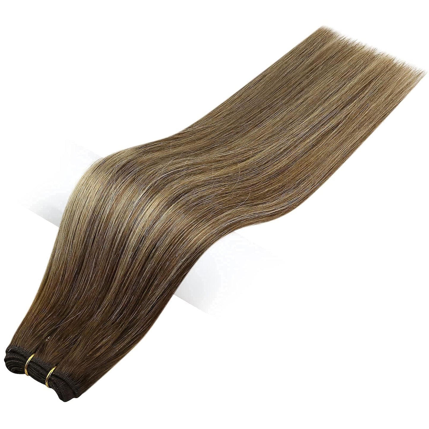 Full Shine Weft Hair Extensions Human Hair 12 Inch Weft Sew in Hair Extensions Real Human Hair 80G Color Medium Brown To Honey Blonde Mix Medium Brown Weft Ombre Brown Silky Straight Human Hair