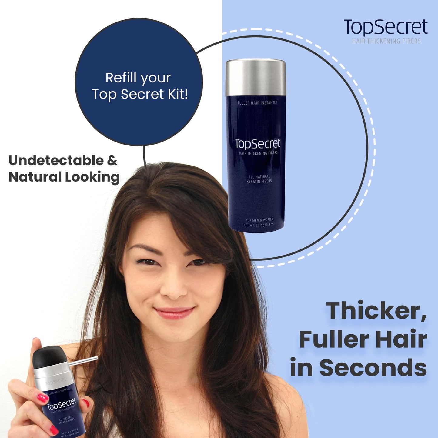 Top Secret Hair Thickening Building Fibers Refills - Undetectable & Natural Hair Filler - for Men & Women - Instantly Fill In Fine Thinning Hair - Weather & Sweat Resistant (Black, Large)
