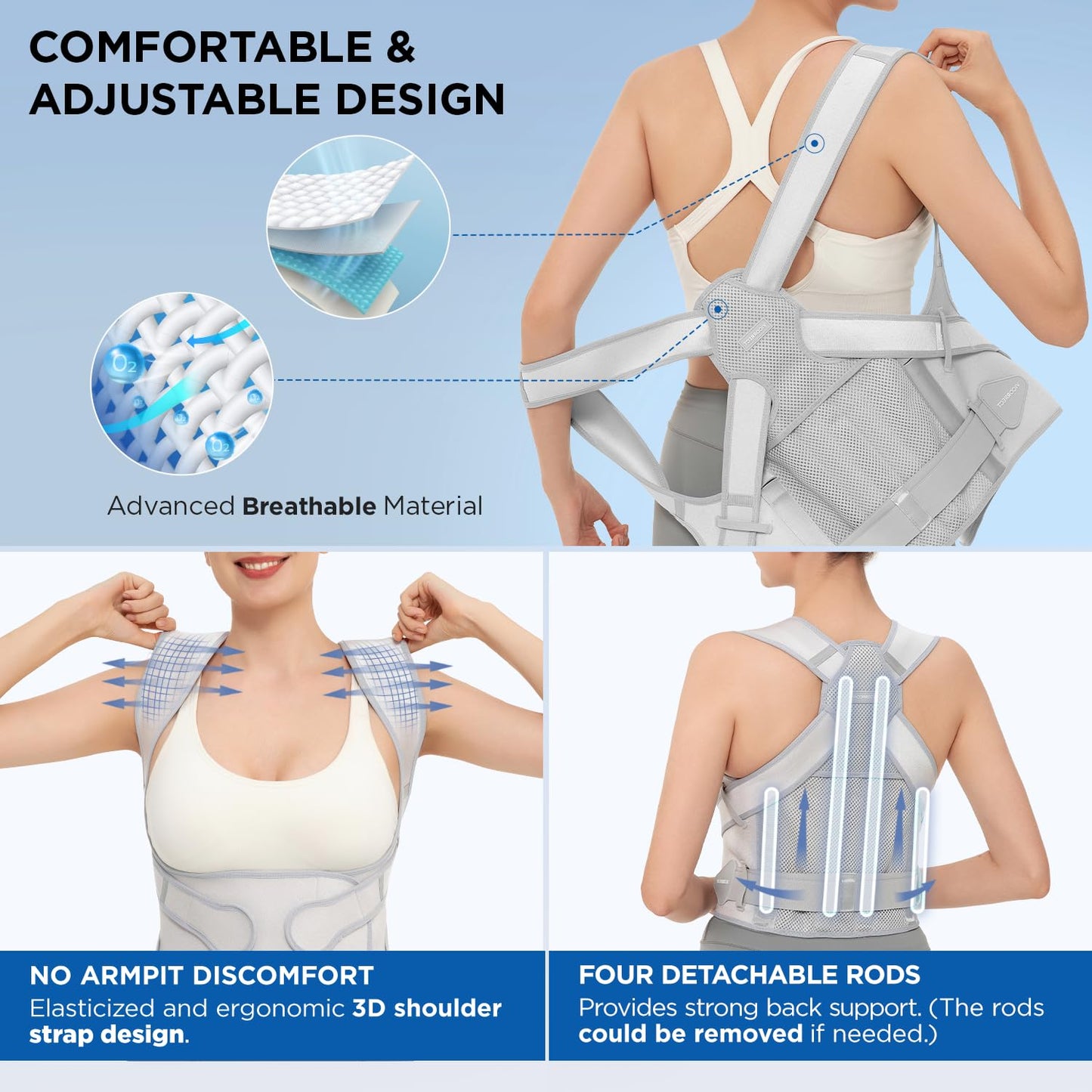 Vicorrect Posture Corrector for Women and Men: Back Support Brace Upper Back Shoulders Pain Relif (Gray, Small)