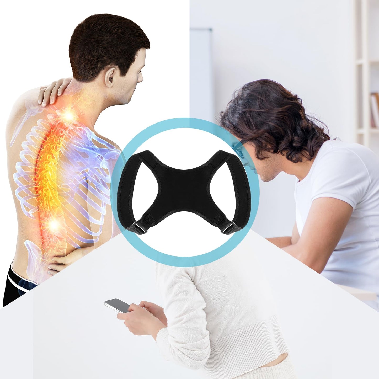 Geyoga 2 Pieces Posture Corrector for Women and Men, Adjustable Back Straightener, Neck Pain Relief, Breathable Shoulder Support, Posture Back Brace
