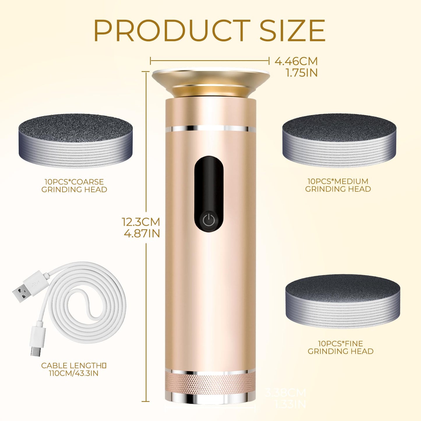 krofaue Electric Foot File Callus Remover - Electric Callus Remover for Feet Rechargeable Foot Grinder Professional Pedicure Tools 2 Speed Adjustable with 60pcs Sandpaper for Dead Cracked(Gold)