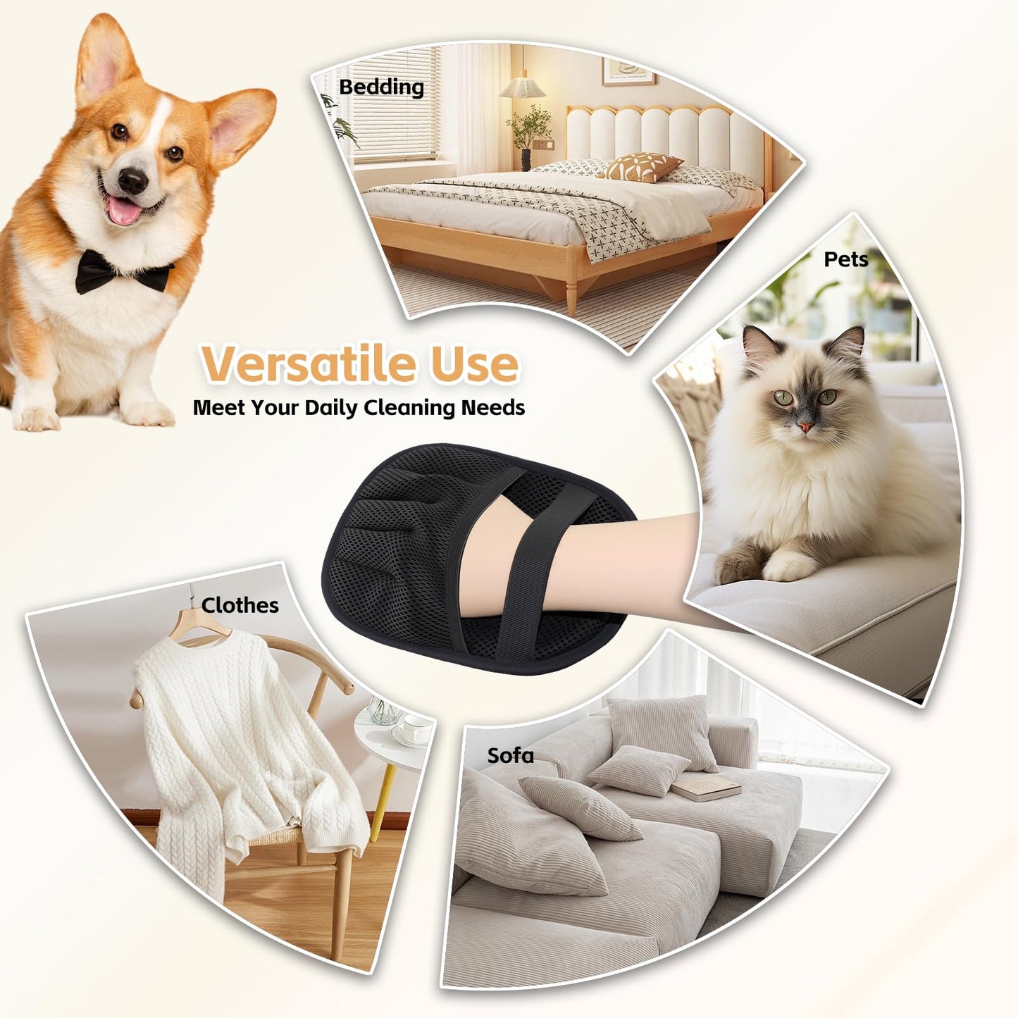 CNWDTLS Electrostatic Pet Hair Remover Glove-Furniture/Couch/Carpet/Car Seat Hair Removal, Efficient Pet Grooming Glove for Dogs & Cats, Washable Reusable Static Removal Gloves for Pet Hair