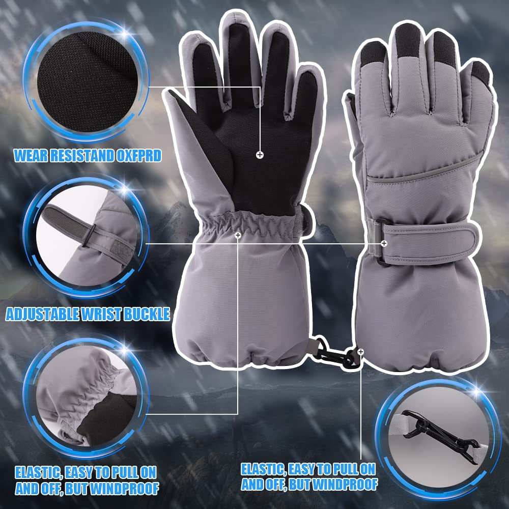 JANGANNSA Waterproof Children Ski Gloves Breathable Winter Mitten for Boys Girls Thinsulate Lined Kids Snowboard Glove 4-14Y (Navy+Gray, 4-6 Years)