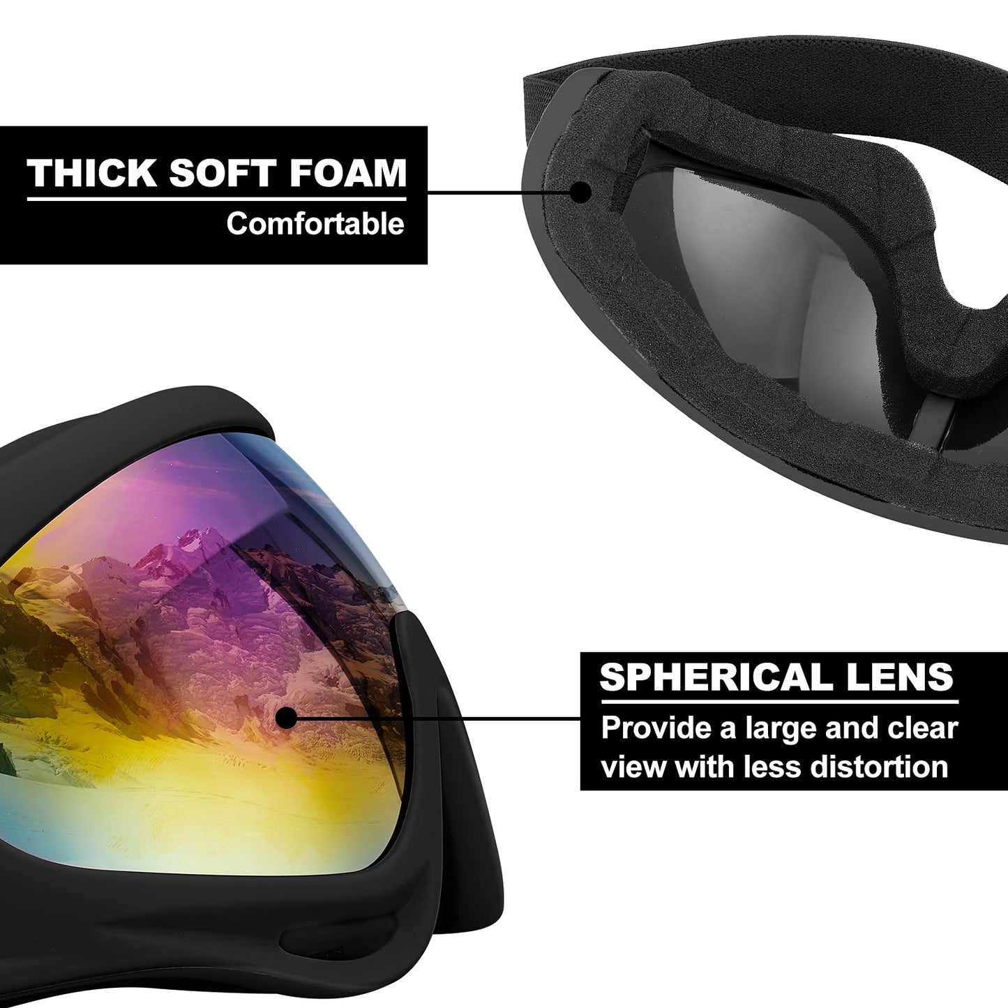 SixYard Ski Goggles, Motorcycle Goggles, 3 Pack Snowboard Snow Goggles for Men Women Adult Youth (Style 6)