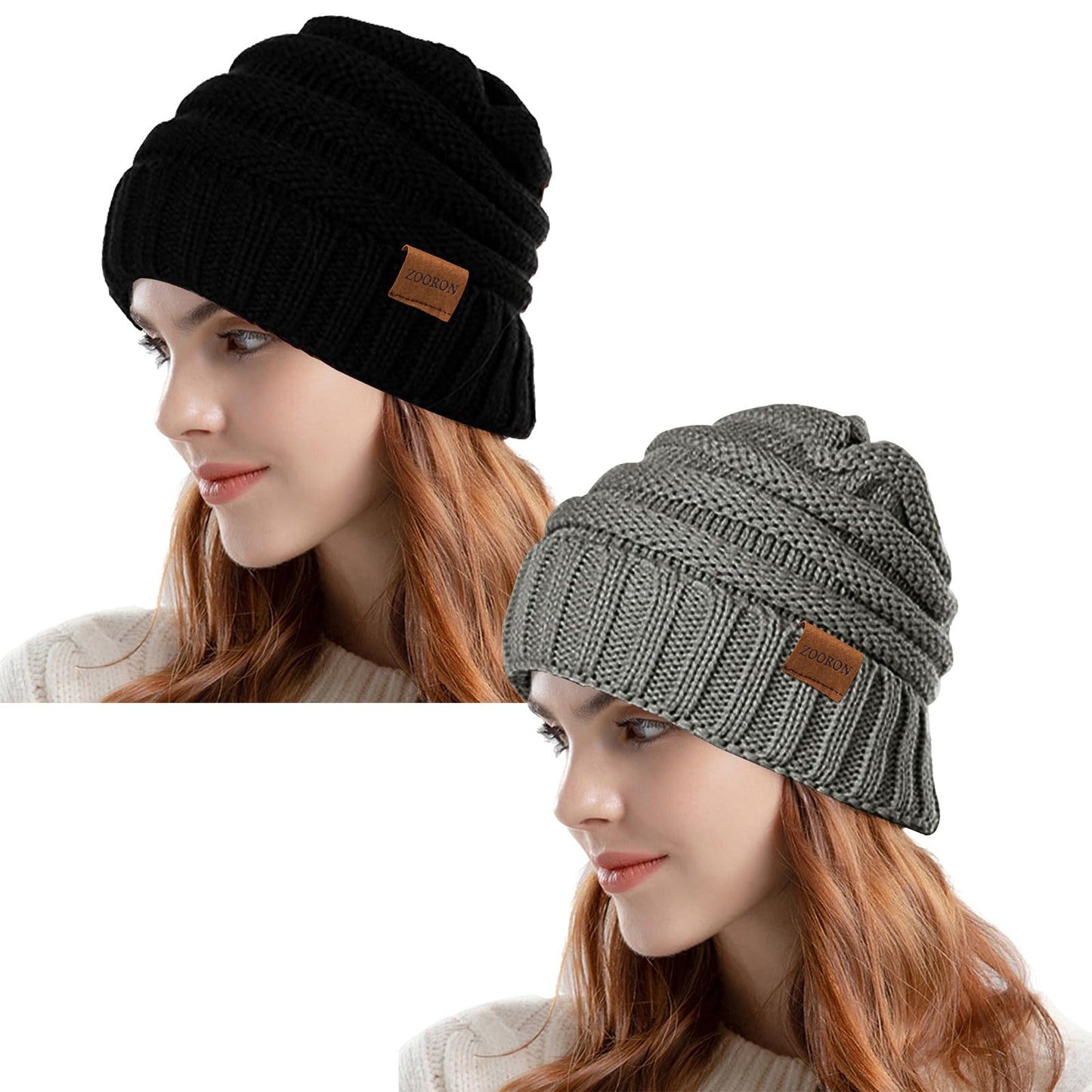 ZOORON Womens Winter Hat Slouchy Beanies for Women Cable Knit Winter Beanie Hats for Women Thick Cold Weather - Beanies Women