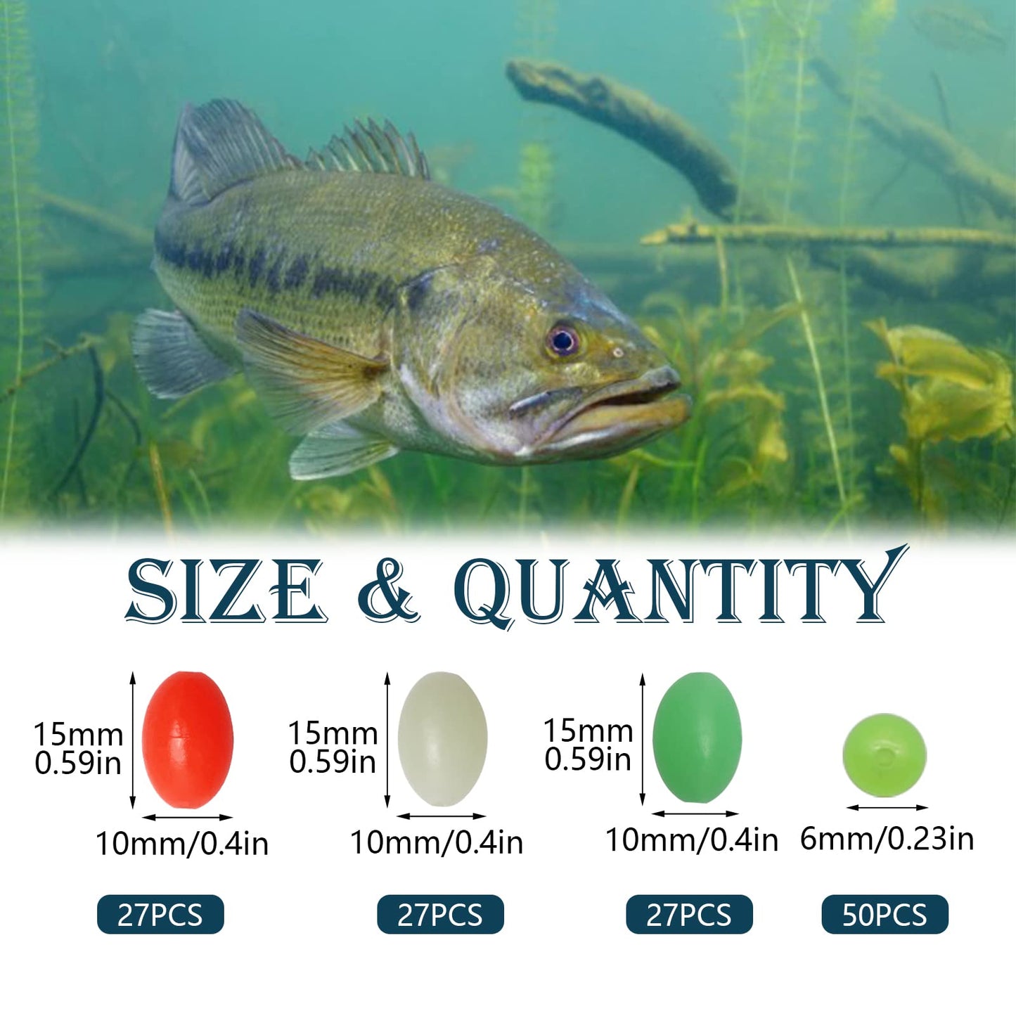 Dovesun Soft Rubber Fishing Beads Fishing Accessories Fishing Bait Eggs Oval Luminous Fishing Beads with Fishing Tackle-Box 0.39 * 0.59in(131pcs)