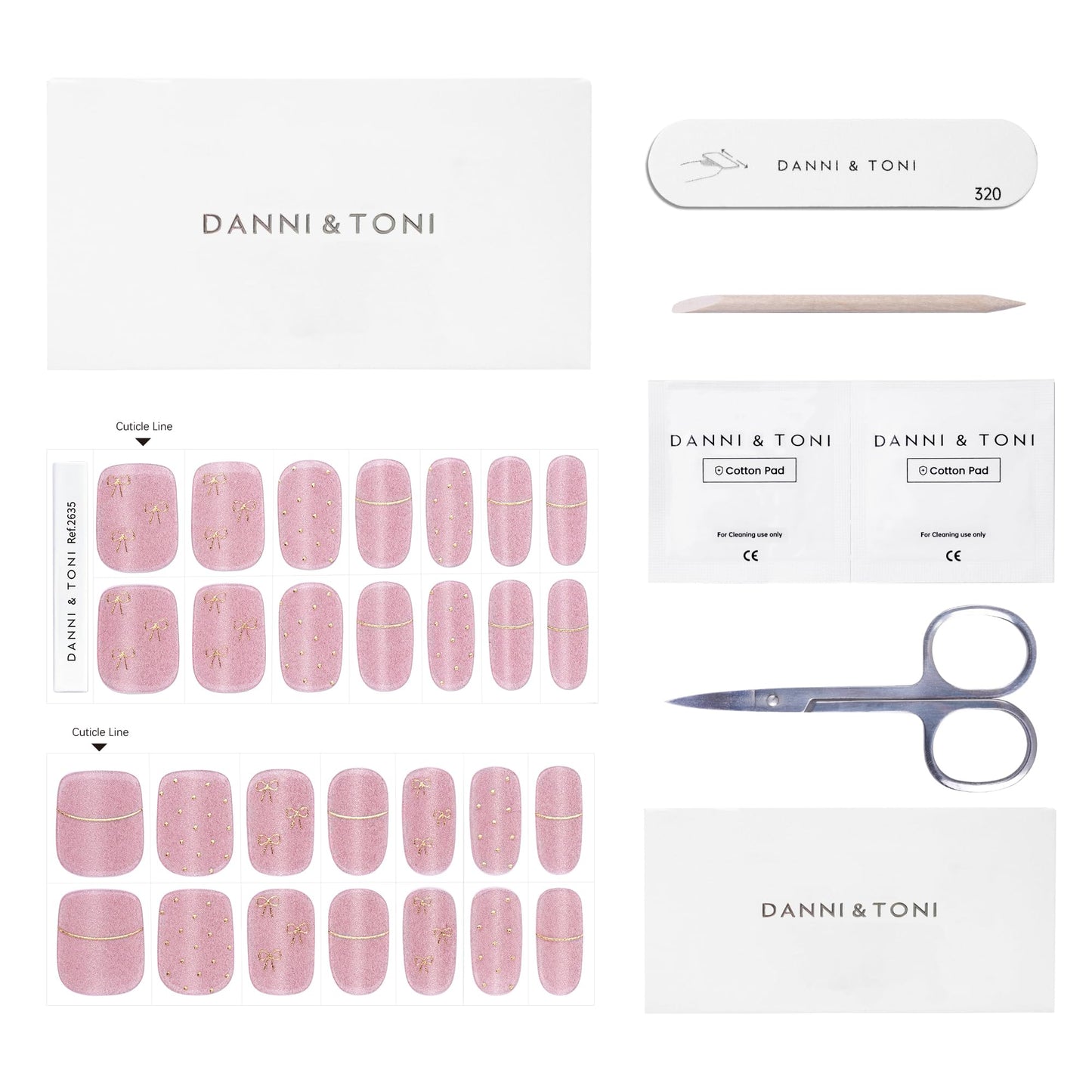 DANNI & TONI Semi Cured Gel Nail Strips Champagne Red (Royal Charm) Magnetic Cat Eye Rose Pink Gel Nail Stickers Bowknot Gel Nail Wraps 28 Stickers