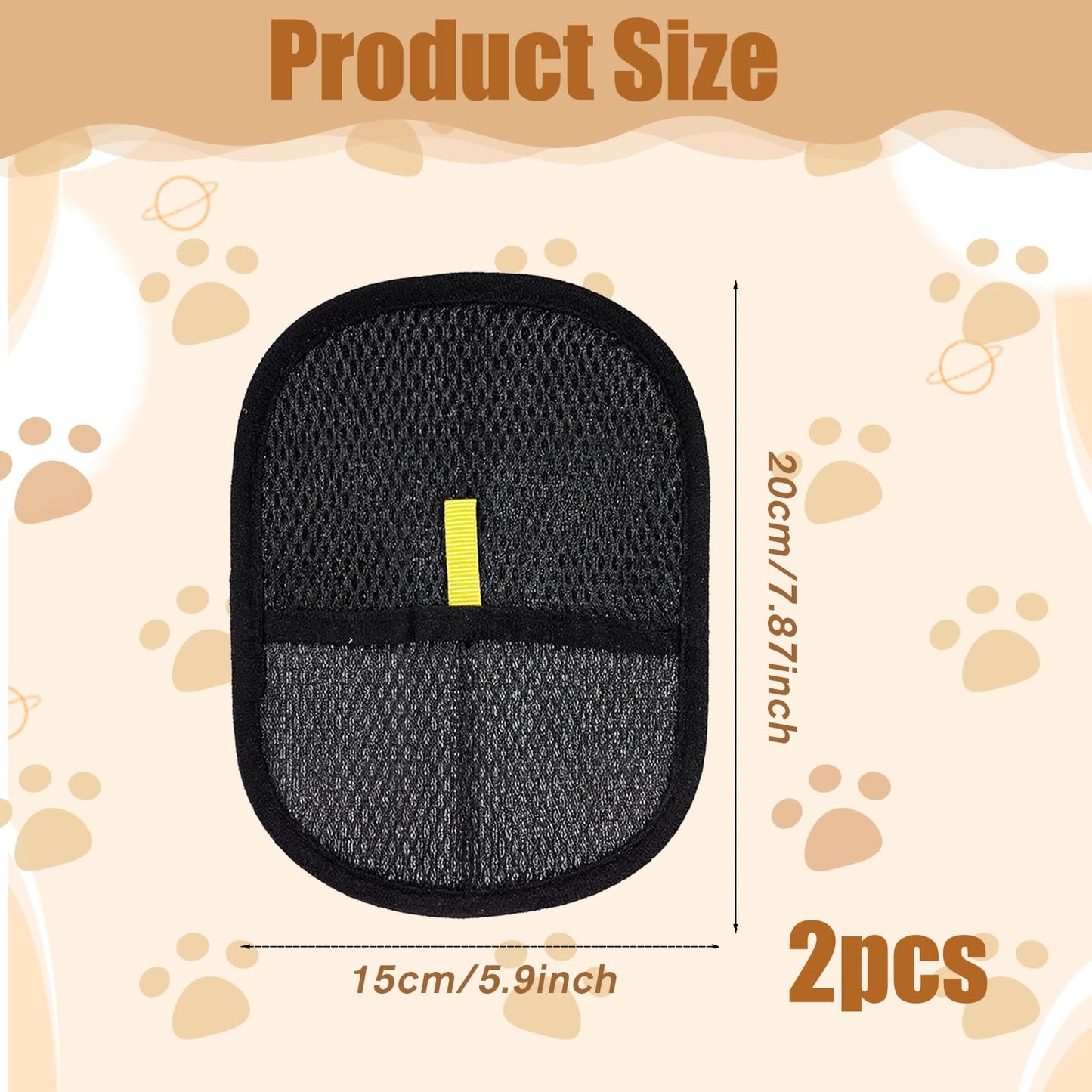 BOHUIZ 2PCS Pet Hair Remover Gloves, Cat Dog Double Sided Grooming Gloves Pet Hair Remover Glove Cat Brush Glove for Washing, Deshedding, Grooming, Reusable Brush for Washing (Black)