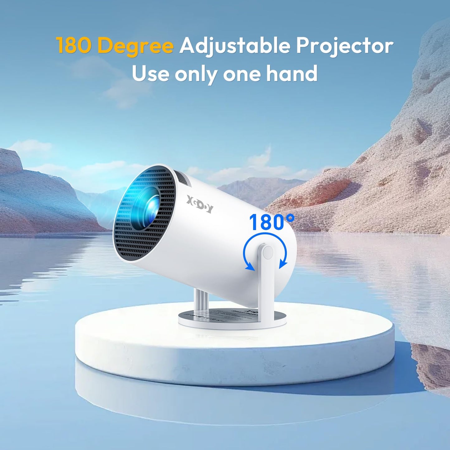Smart Mini Projector WiFi6 Bluetooth 5.0 XGODY Gimbal 3 Protable Projector 12000L Support 4K with Android TV 11.0, Auto Keystone Correction Video Projector, 180°Rotatable Stand for Home Movie(White)