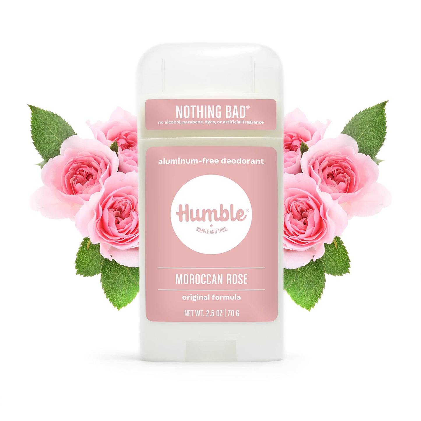 HUMBLE BRANDS Original Formula Aluminum-free Deodorant. Long Lasting Odor Control with Baking Soda and Essential Oils, Moroccan Rose, 2.5 oz, 3 Pack