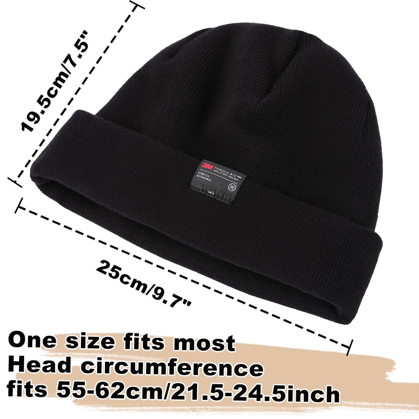 MOREOK Winter Beanie Hats for Men Women-3M Thinsulate Snow Ski Warm Unisex Fashion Knit Cuffed Cap -Black