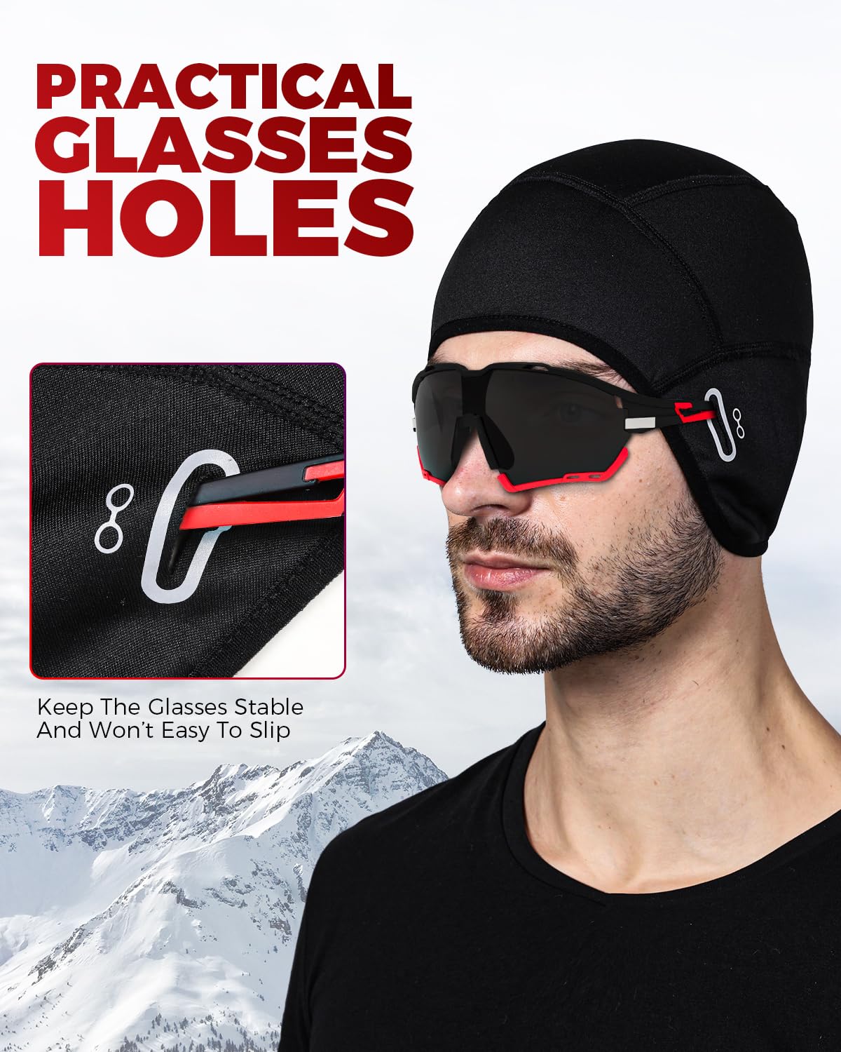 VICTGOAL Winter Skull Cap for Men Women Windproof Beanies Cycling Hat Under Helmet Liner Thermal Cycling Caps (Black)