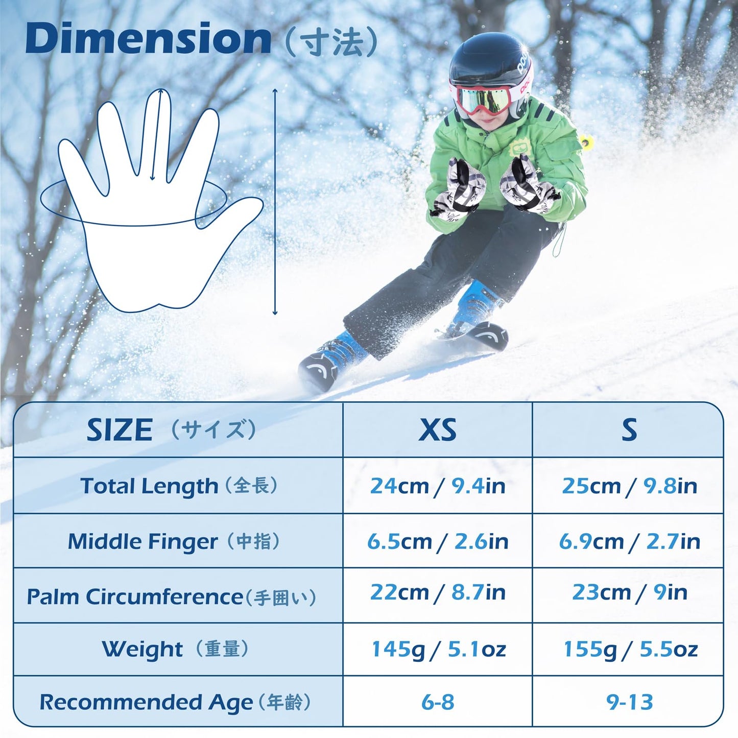 TRIWONDER Kids Snow Gloves, Boys Girls Winter Ski Gloves for Cold Weather, Touch Screen Sports Mittens for Outdoor Skiing Snowboarding (Black, S)