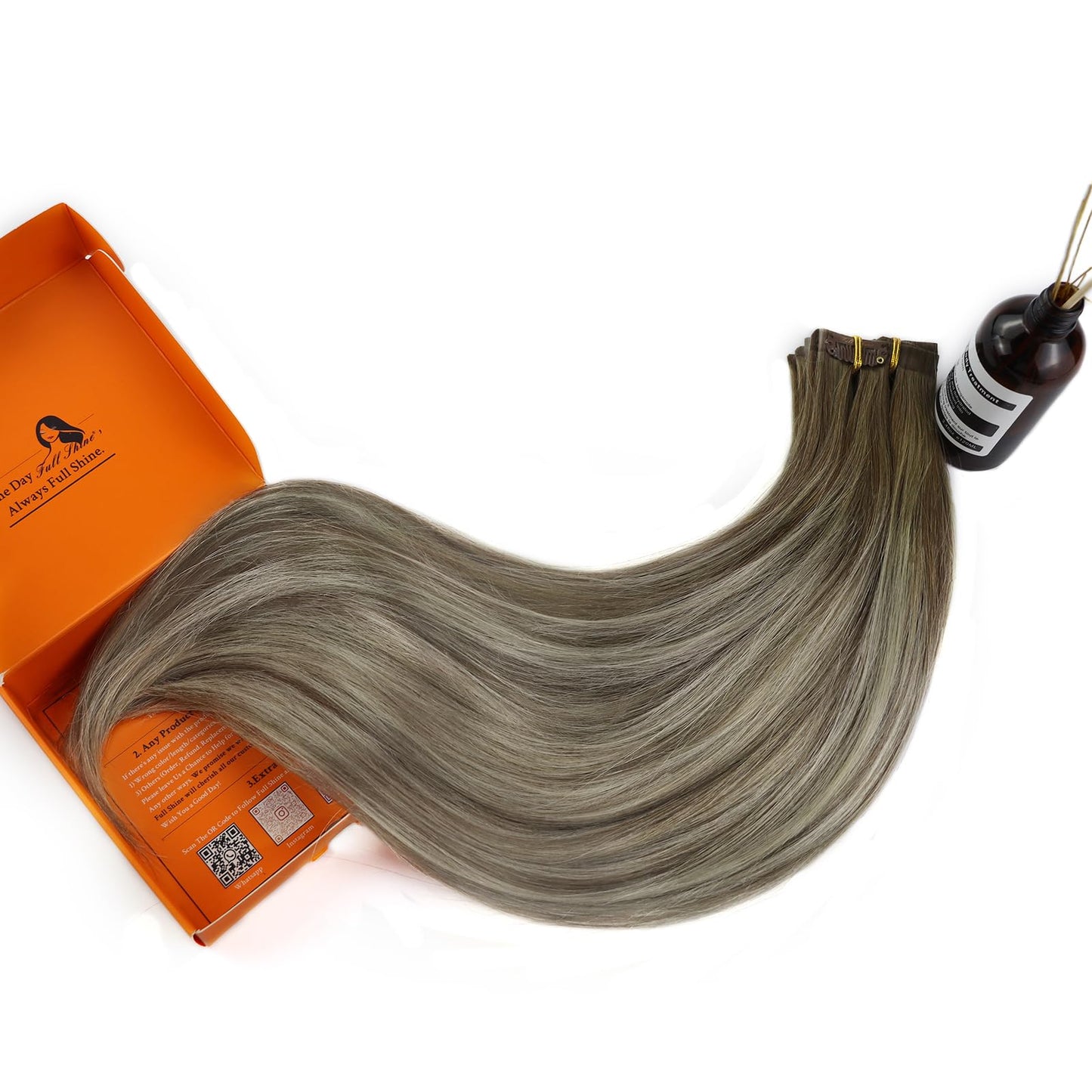 Full Shine Short Hair Extensions Clip ins Brown Ombre Clip in Human Hair Extensions With PU Weft Ash Brown Balayage Cool Blonde Remy Hair Extensions for Women Brazilian Hair 12 Inch 8 Pcs 95 G