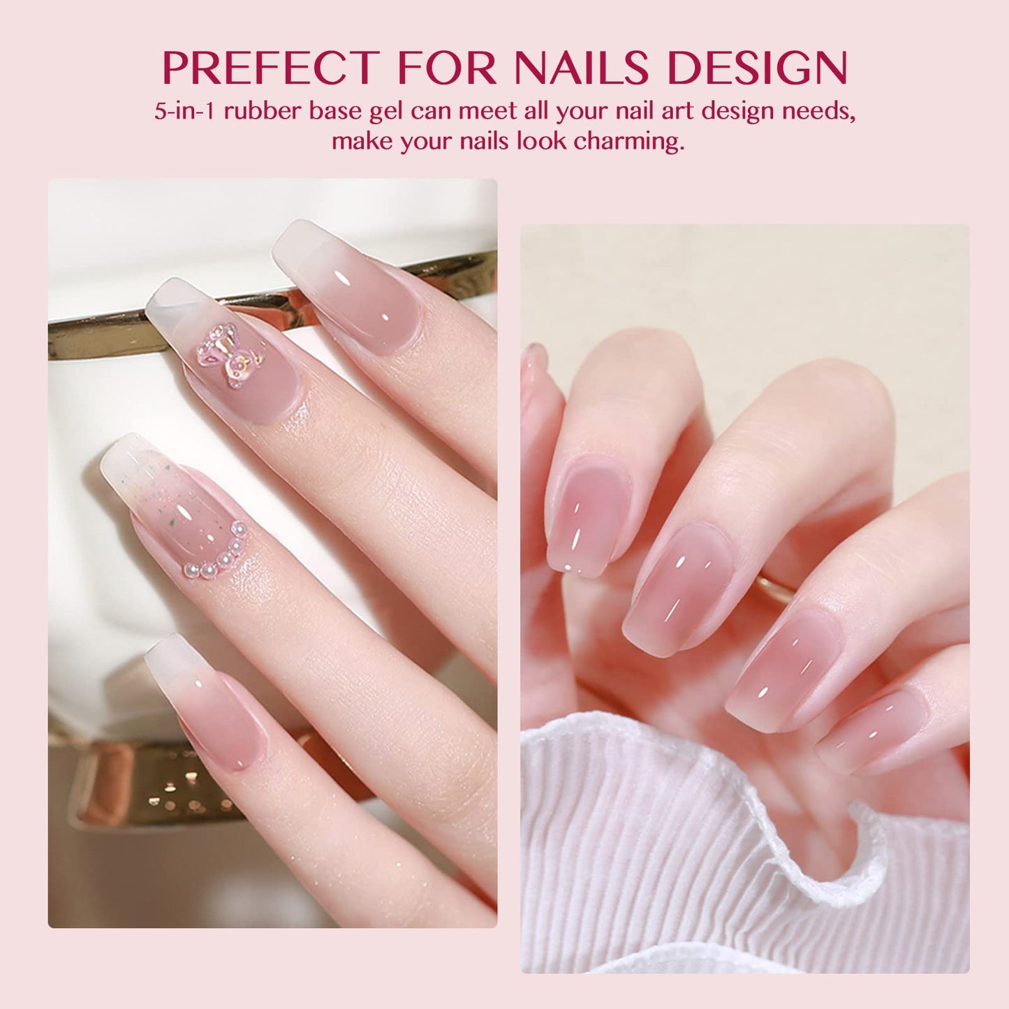 Saviland Builder Gels Nail Kit - 60g Nude Pink Nail Extension Gel Set Nail Strengthen Hard Gel Nail Art Manicure Set with 10pcs Acrylic Nail Brush & 100pcs Nail Forms for Beginners