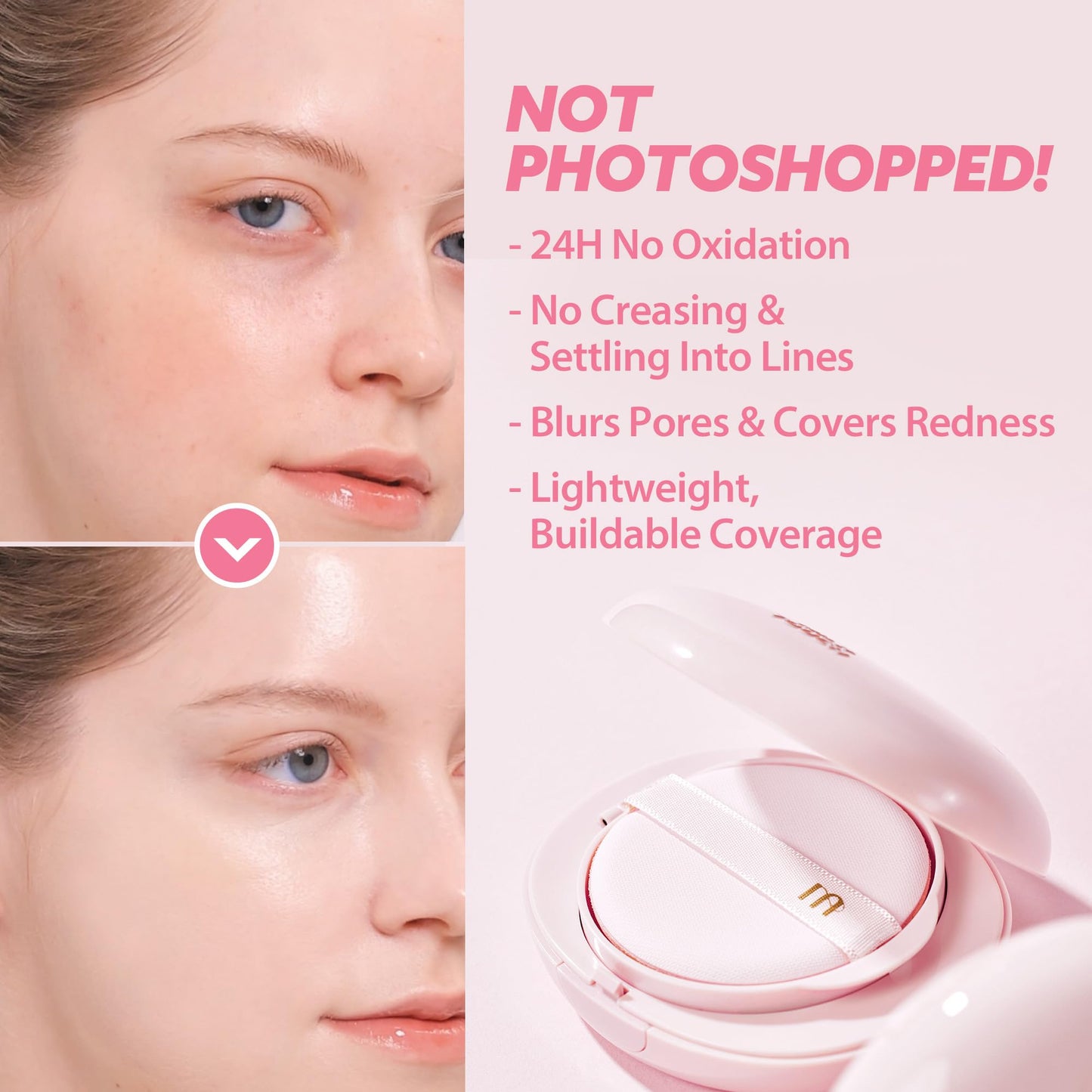 milktouch Cushion Foundation, 24H Flawless Skin, Radiant Shine, No Oxidation, Long-Lasting, Non-Creasing, 60% Hydrating Skincare Infused Korean Foundation, Valentines Gifts (19N Vanilla Ivory)