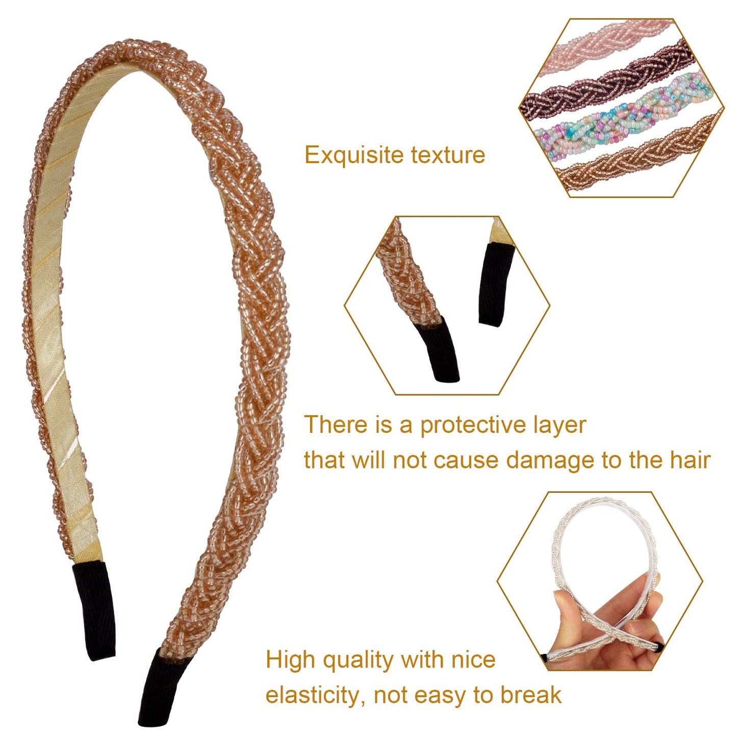 LYroo 8 Pack Headbands Metal Head Band Beaded Hair Bands Elegant Hairband No Slip Fashion Hair Accessories for Women Girls