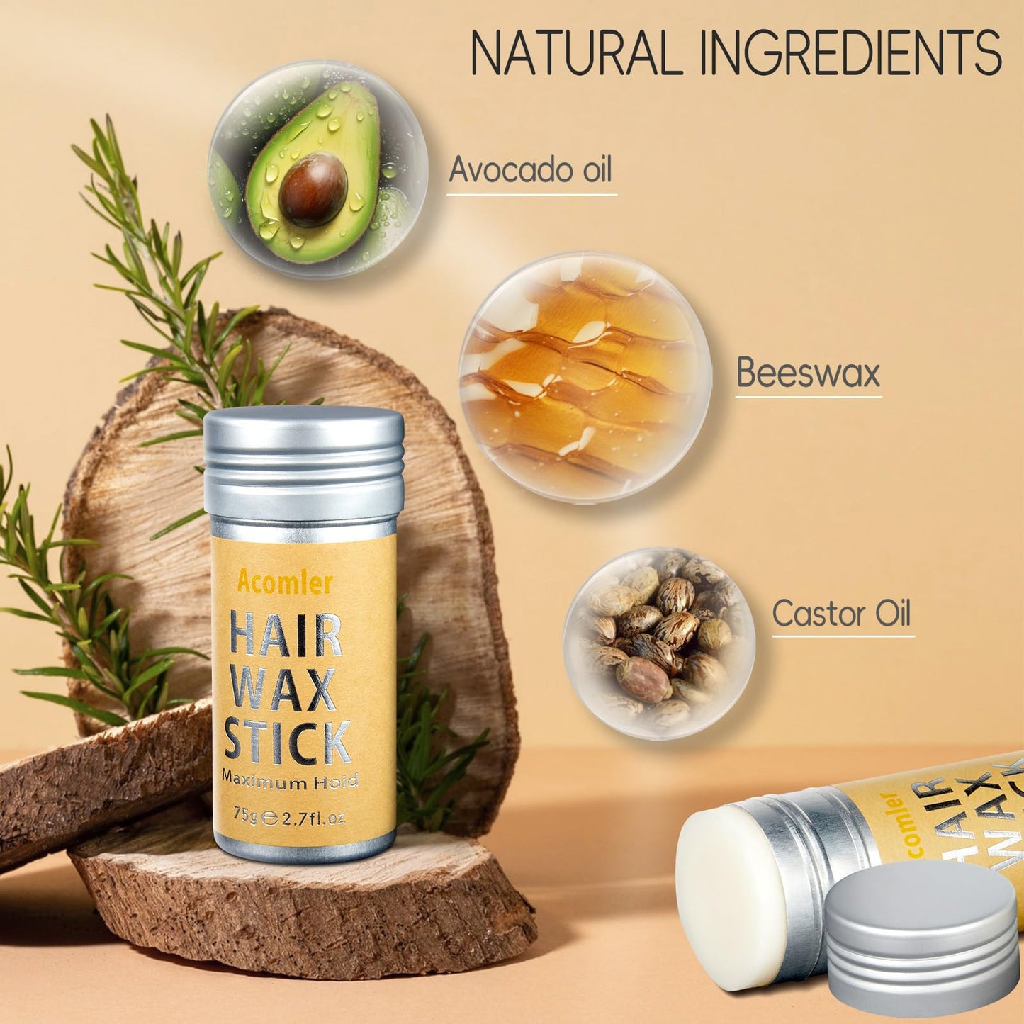 Acomler Hair Wax Stick,Wax Stick for Hair,Hair Wax Stick for Flyaways,Flyaway Hair Tamer Stick,Edge Control Slick Stick for Hair Non-greasy,Styling Hair Pomade for Women&Kids (Hair Wax Stick 2 Pack)