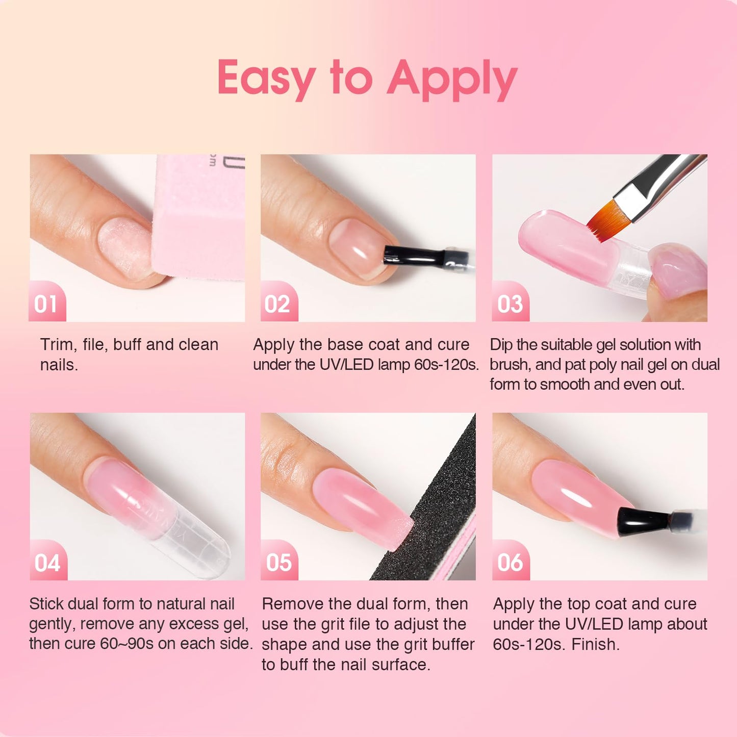 ROSALIND 20PCS White Clear Poly Nails Gel Kit Starter Builder Kit with Slip Solution Pro Nude Pink Nail Extensions Gel Set with Mini UV Lamp Drill Nail Art