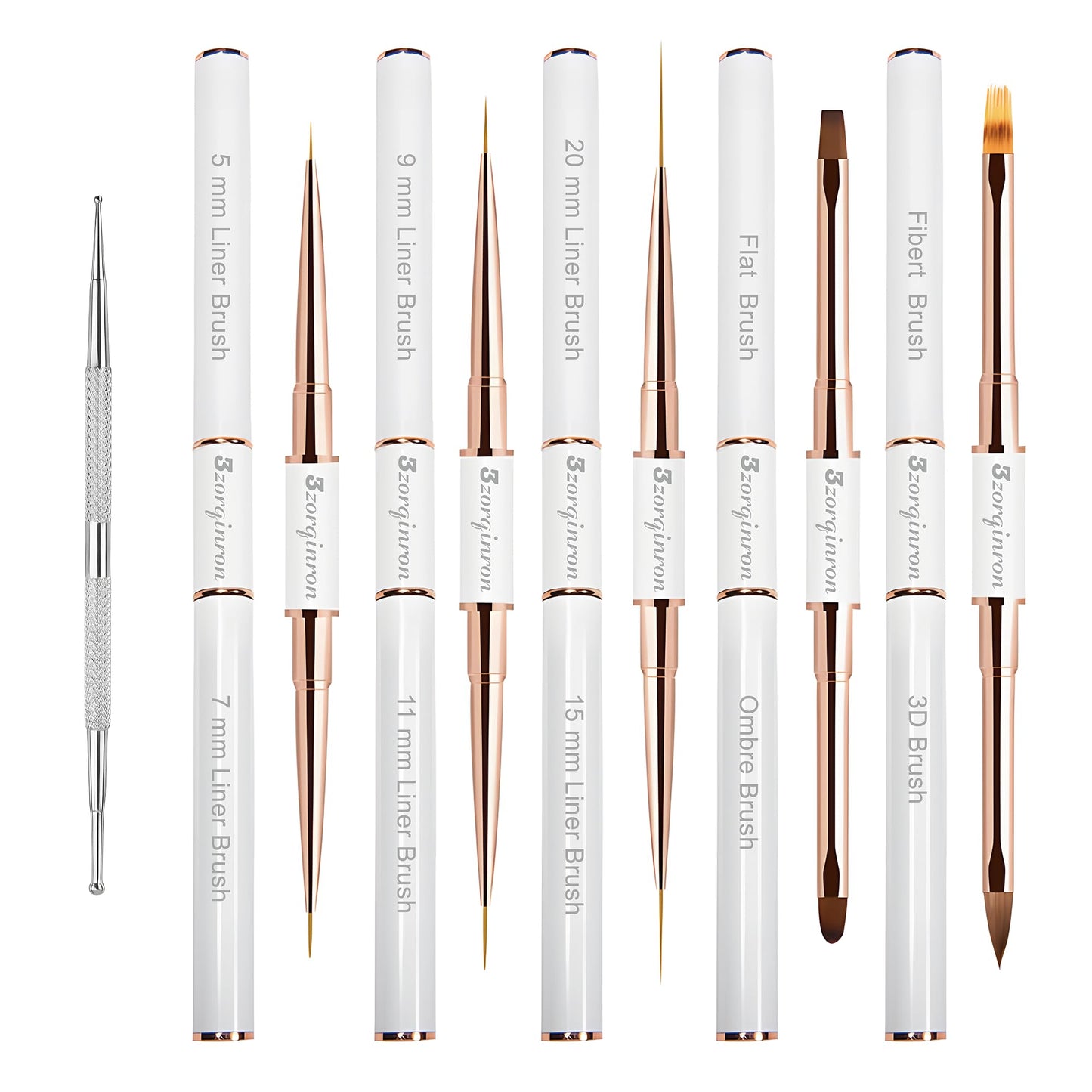 Nail Art Bushes Set, Professional 5Pcs Double-Ended Nail Brush Kit for Details, Long Lines, Ombre & 3D Design-Perfect for DIY Manicures & Salons (White)