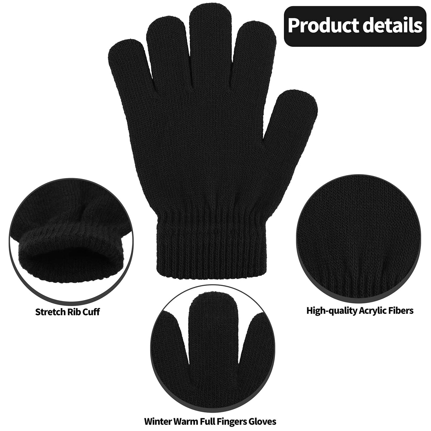 TODDOR 12 Pairs Kid's Winter Magic Gloves Children Stretchy Warm Knit Gloves for Boys or Girls