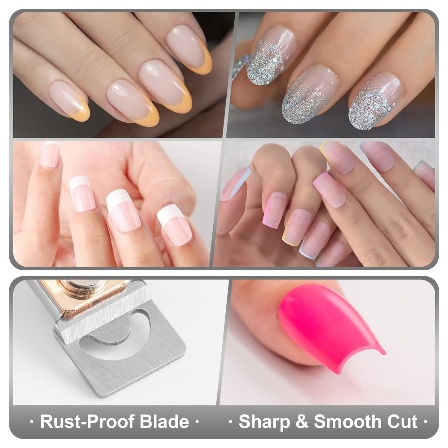 Silver Premium Nail Clippers with Magnets Sizers for Acrylic Nails, Artificial Fake Nail False Nail Tip Cutter Trimmer Manicure Pedicure Sharp Blade Clip Tool for Salon Home Art Beauty