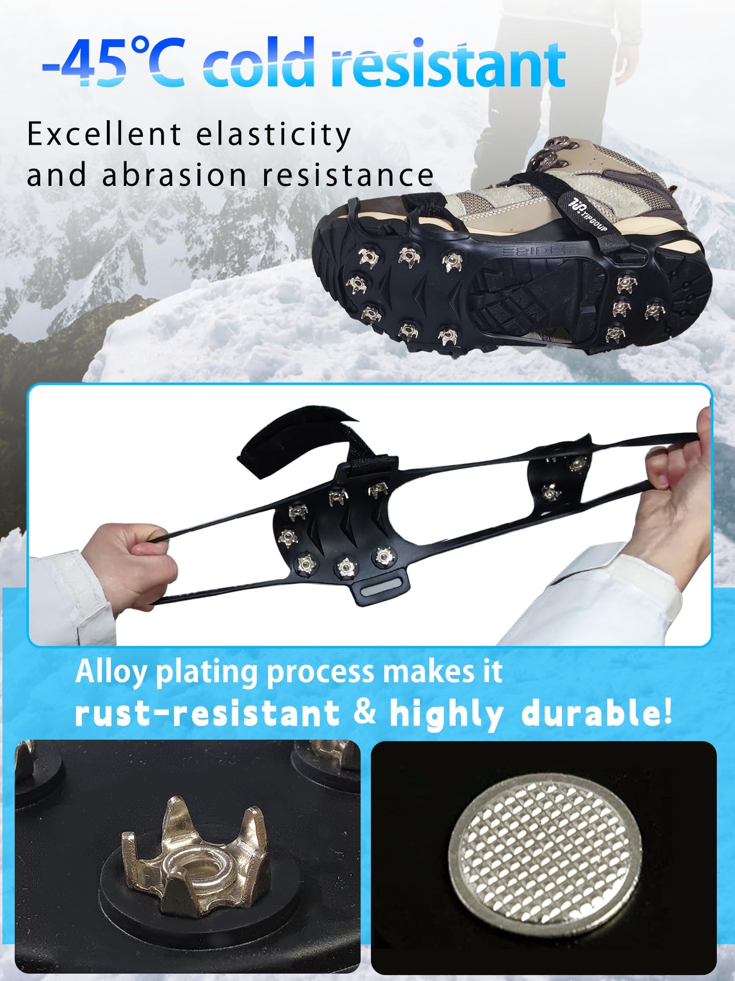 Ice Snow Cleats Non Slip Grippers for Shoes and Boots Winter Walking Traction Cleats for Men Women Overshoe Anti Slip Grips with 4 Straps L