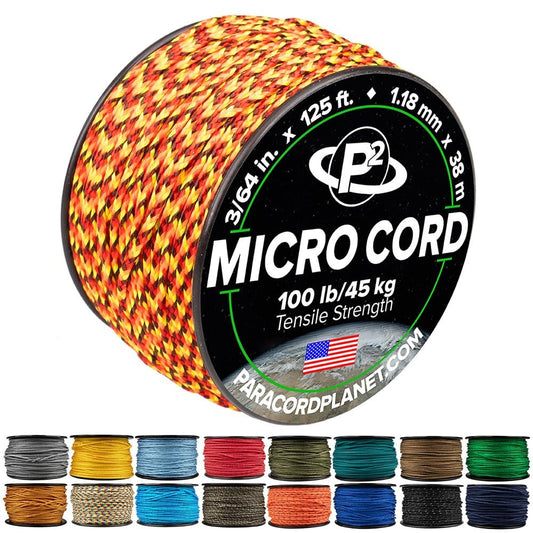 Paracord Planet Micro Paracord – Thin Braided Cord for Crafting, Fishing, and DIY Projects in 125 ft Spools – Fireball
