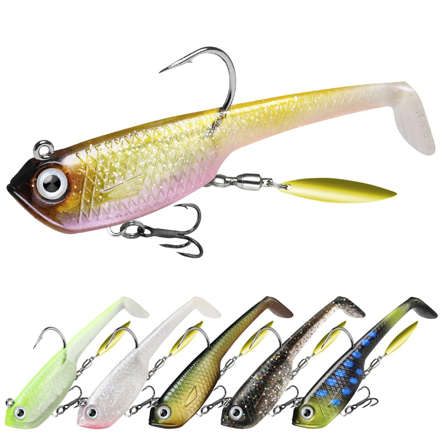 TRUSCEND Pre-Rigged Fishing Jigs, 1:50 Super Durable Soft Swimbait, Well-Made Lifelike Fishing Lures, Weedless Lure for Bass Trout Walleye, Saltwater Fishing Gear