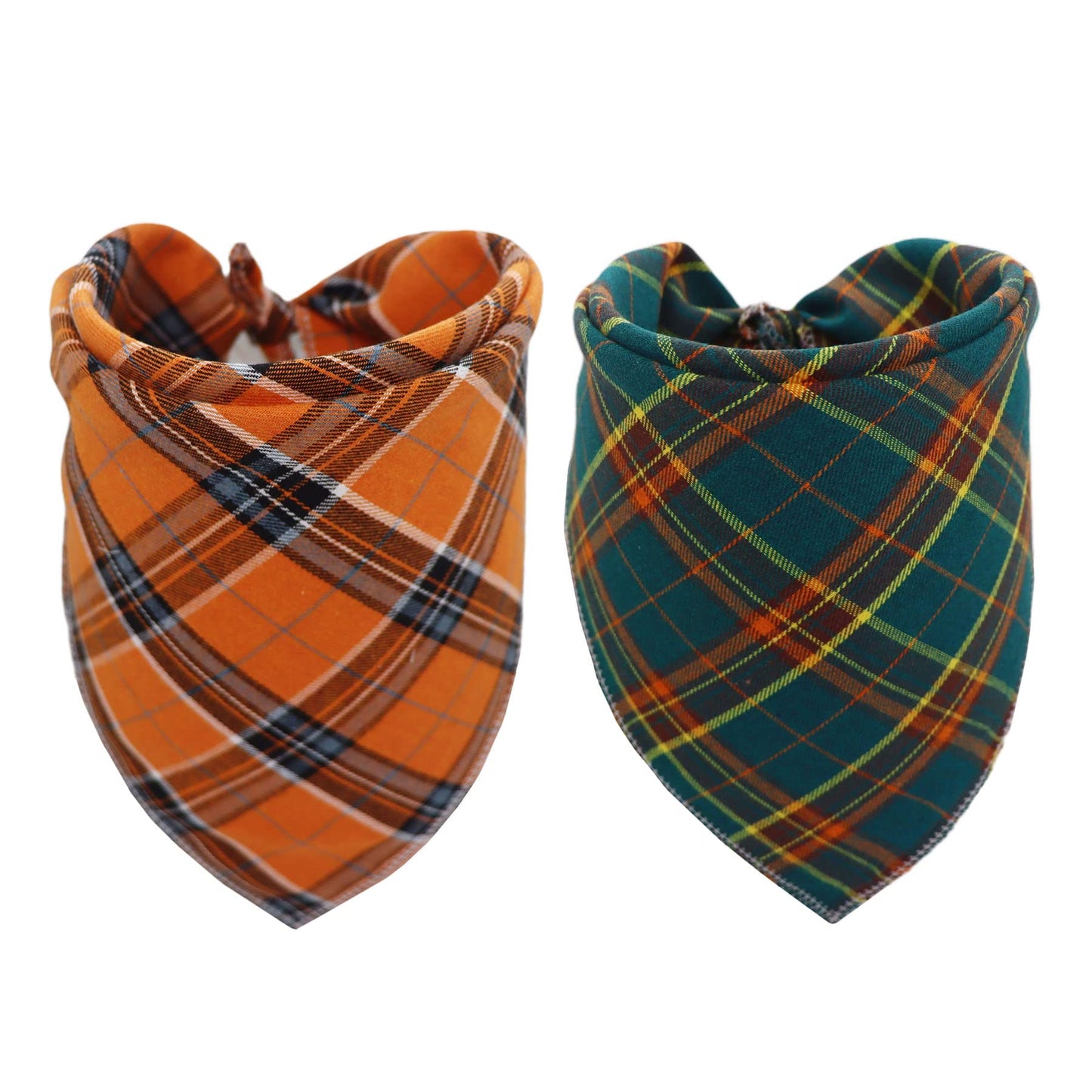 YUANKEXIANG Fall Bandana for Dogs 2 Pack - Christmas Pet Triangle Scarf Classic Plaid Reversible Bibs Kerchief Saliva Towel Set Pet Costume Accessories for Small Medium Large Dogs Cats