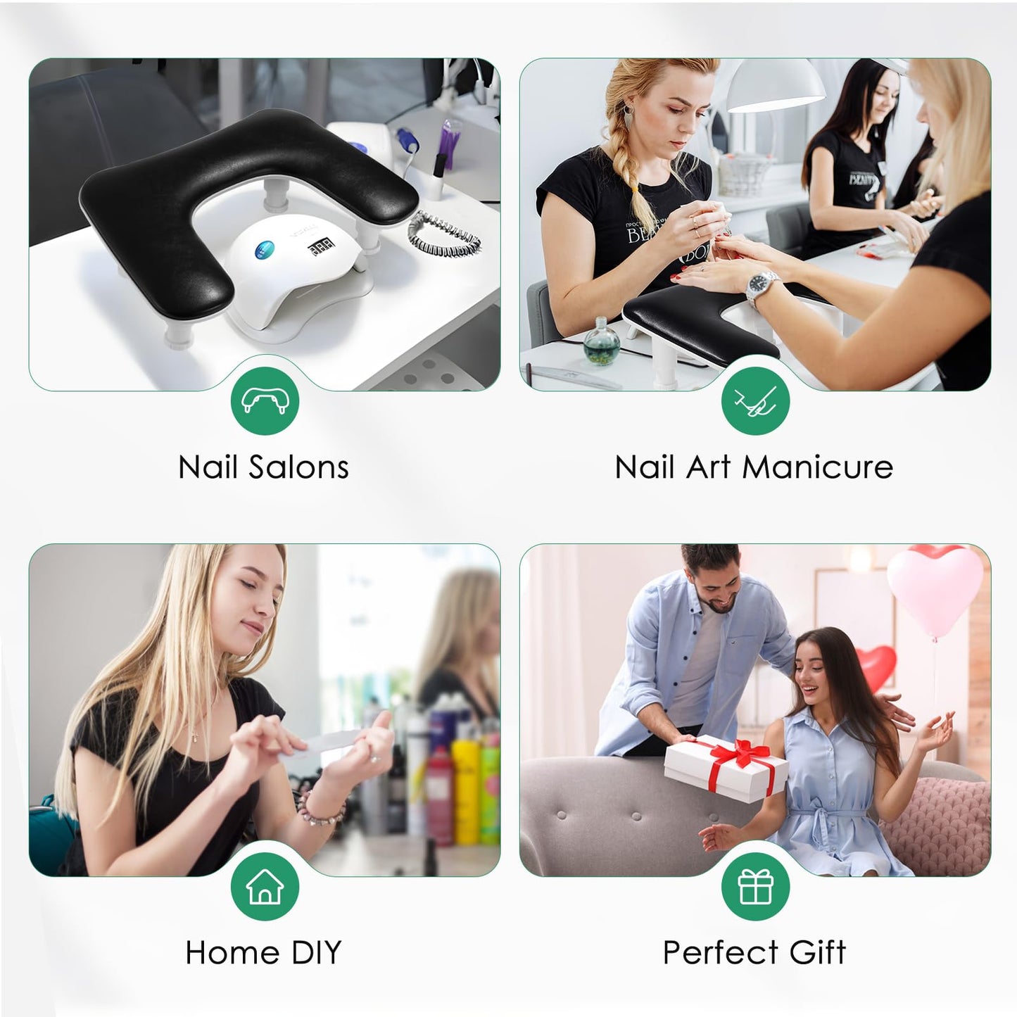 Big Arm Rest for Nails Tech: 2nd Generation U-Shaped Manicure Nail Arm Rest Stand Height Adjustable Armrest Microfiber PU Leather Hand Rest Pillow for Acrylic Nails (Black)