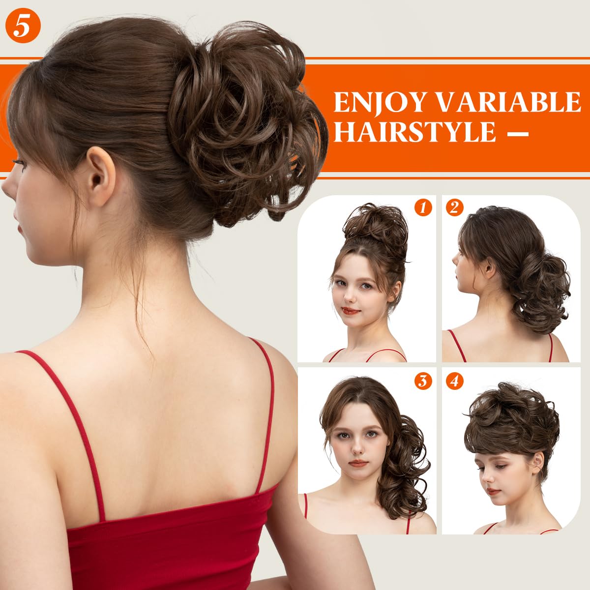 youngways Messy Bun Hair Piece Side Comb Clip in Hair Bun Hairpiece for Women Short Natural Straight Versatile Adjustable Styles Easy Hair pieces (Brown to Ash Blonde-C)