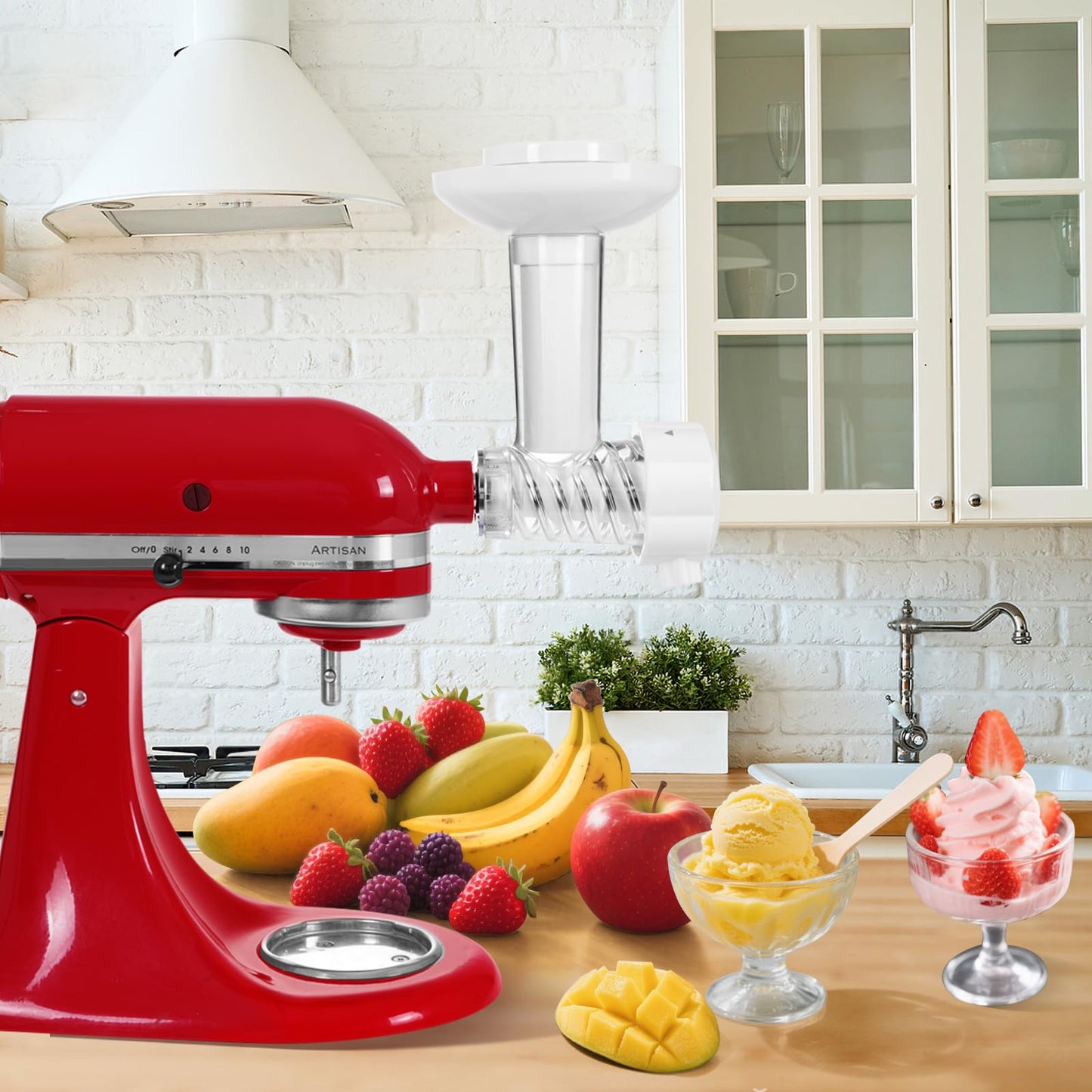 Gdrtwwh Frozen Fruit Ice Cream Attachment for all Mixer Models, Make healthy homemade dairy-free sorbets and soft-serve yogurts, Ice Cream Maker Attachment for Home, Dishwasher safe