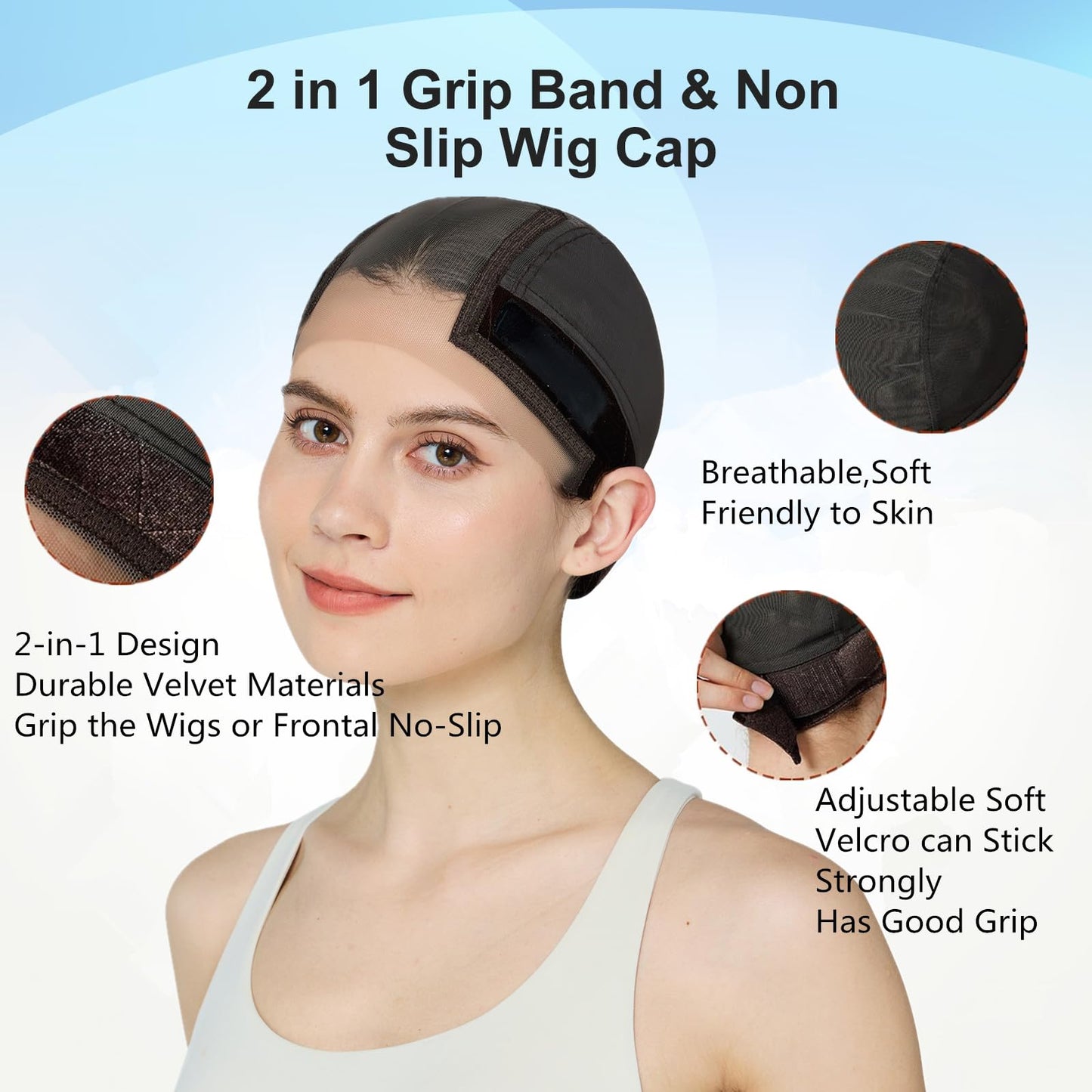 Xiushumyi Wig Cap Lace Wig Grip Cap for Keeping Wigs in Place Wig Cap with Grip Band Make Your Wigs Glue Free Non-Slip Wig Caps for Women (Brown, S)