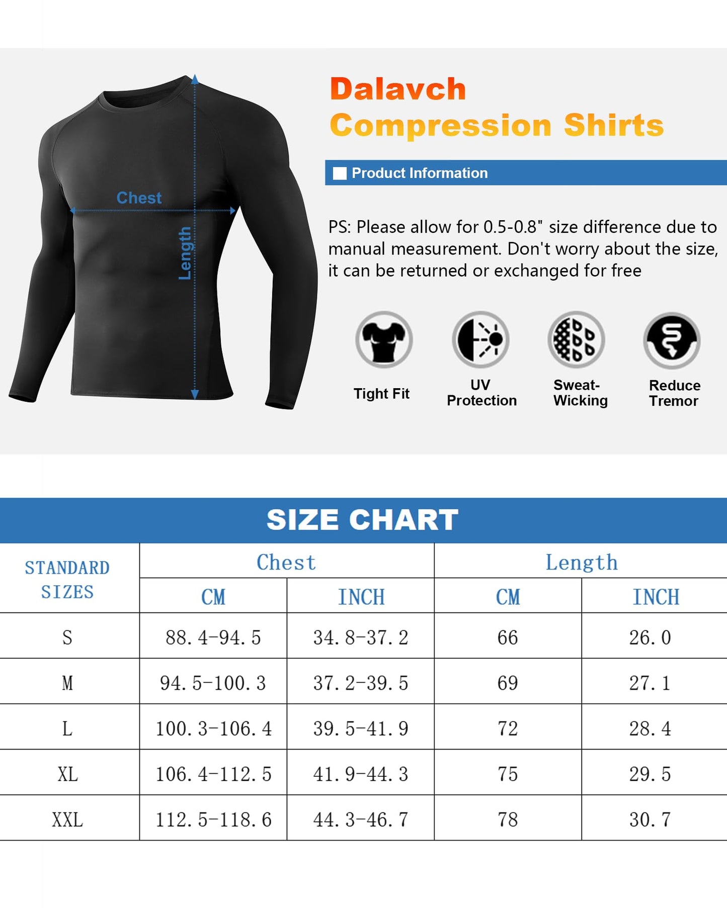 Dalavch 4 Pack Men's Compression Shirts Short & Long Sleeve Athletic Workout Sports Undershirt Base Layer Top for Winter 4 Black Small