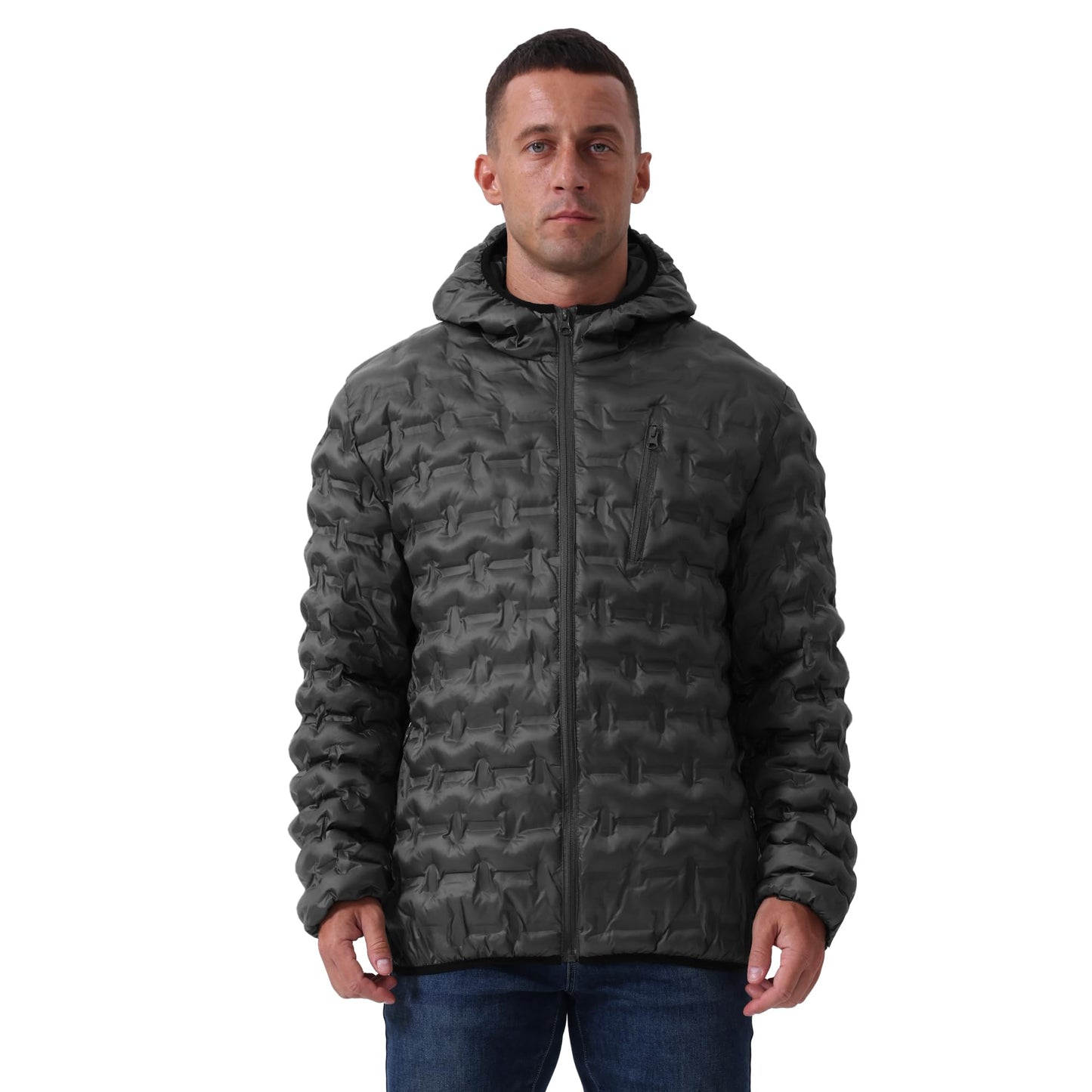 Heihuohua Men's Packable Puffer Jacket Lightweight Hooded Windproof Winter Coat for Travel Running Hiking
