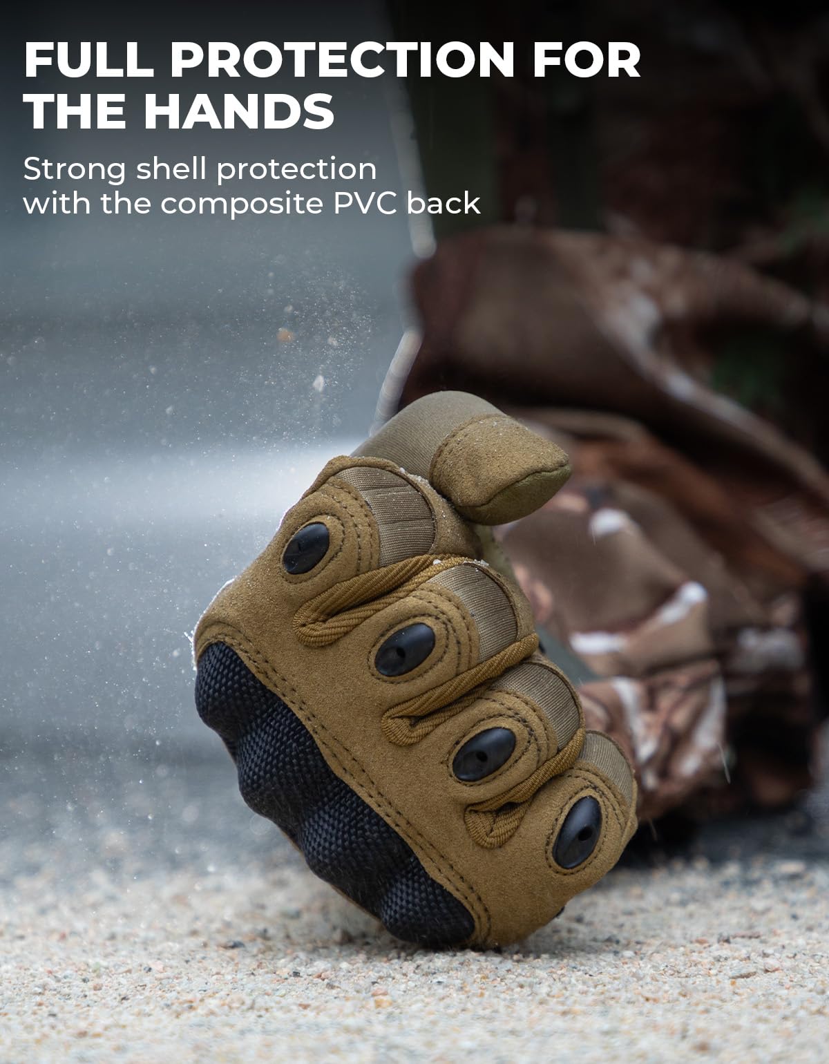 KEMIMOTO Tactical Gloves for Men, Touchscreen Motorcycle Gloves with Hard Shell & Palm Padding for Sports Motorcycle Cycling Tactical Airsoft Paintball Hunting Hiking Camping Climbing (Brown,Large)