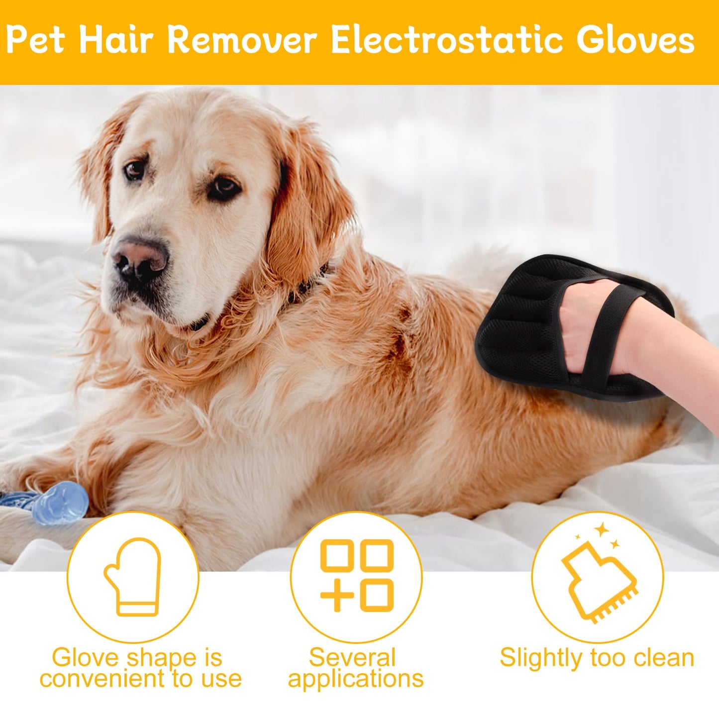 Double-Sided Pet Grooming Gloves, Double Sided Grooming Glove for Pets, Pet Hair Remover Gloves for Dog & Cat, Reusable Pet Hair Remover Glove for Washing