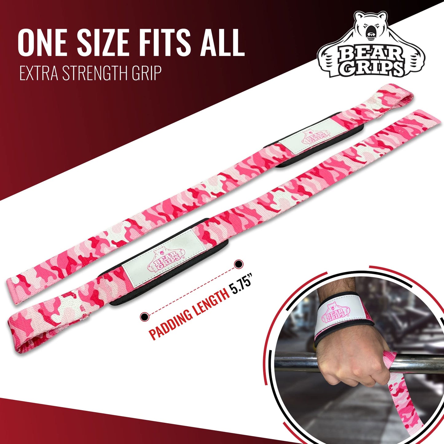 Bear Grips Lifting Straps Gym, Wrist Straps for Weightlifting, Gym Straps, Weightlifting Straps, Deadlift Straps, Weight Lifting Straps for Men, Weight Straps Lifting Women, 2 Lifting Strap Pink Swirl
