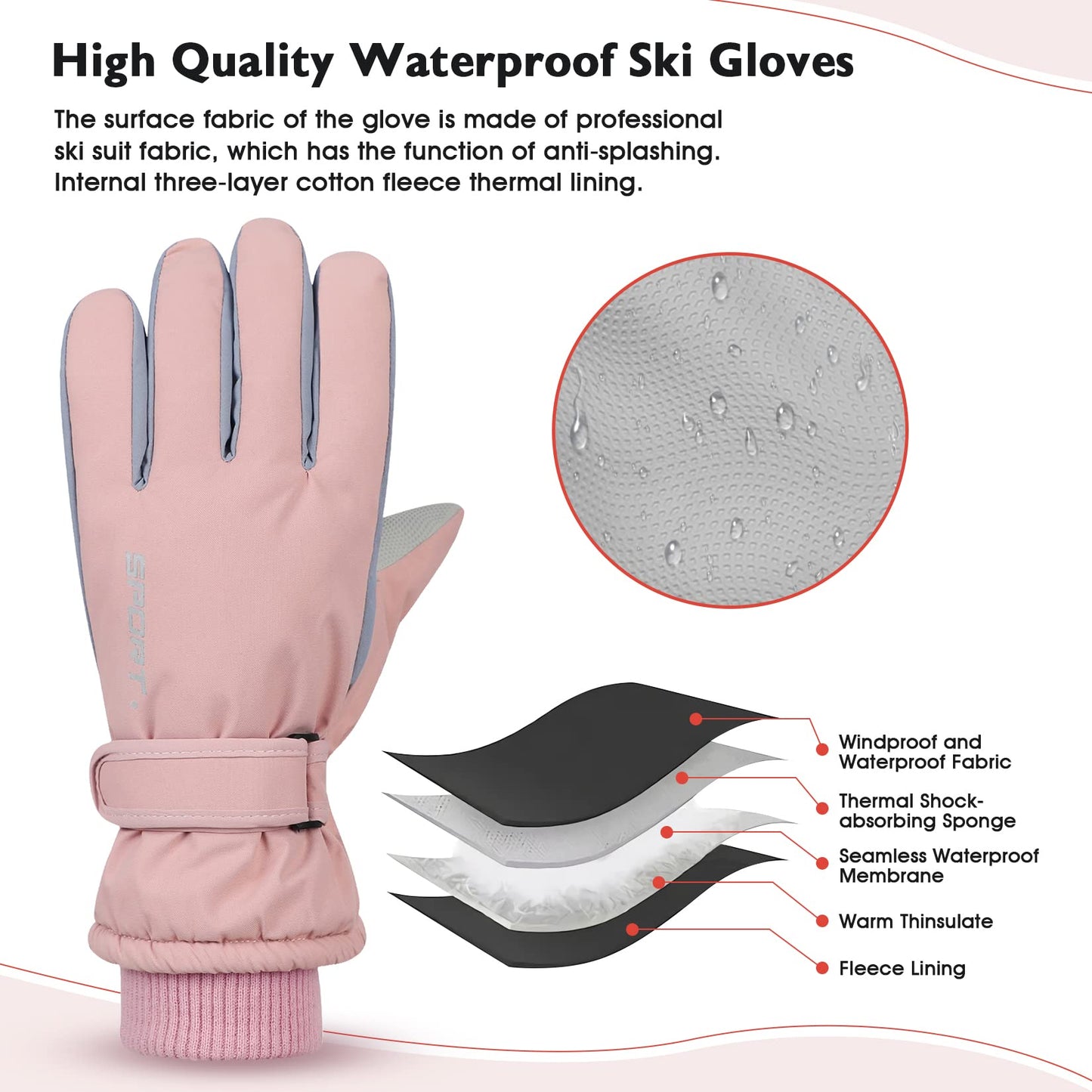 Century Star Winter Ski Gloves Women Touchscreen Waterproof Snow Gloves for Women Warm Snowboard Gloves for Snowmobile/Hiking Outerdoor Blue One Size