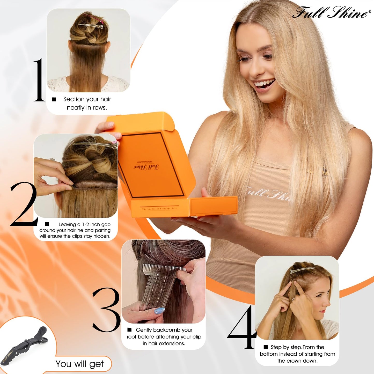 Full Shine Copper Brown Clip in Hair Extensions Real Human Hair Thick Hair Extensions Clip ins Copper Brown Human Hair Clip in Extensions Triple Weft Extensions Extra Volume 16 Inch 7 Pcs 135 G
