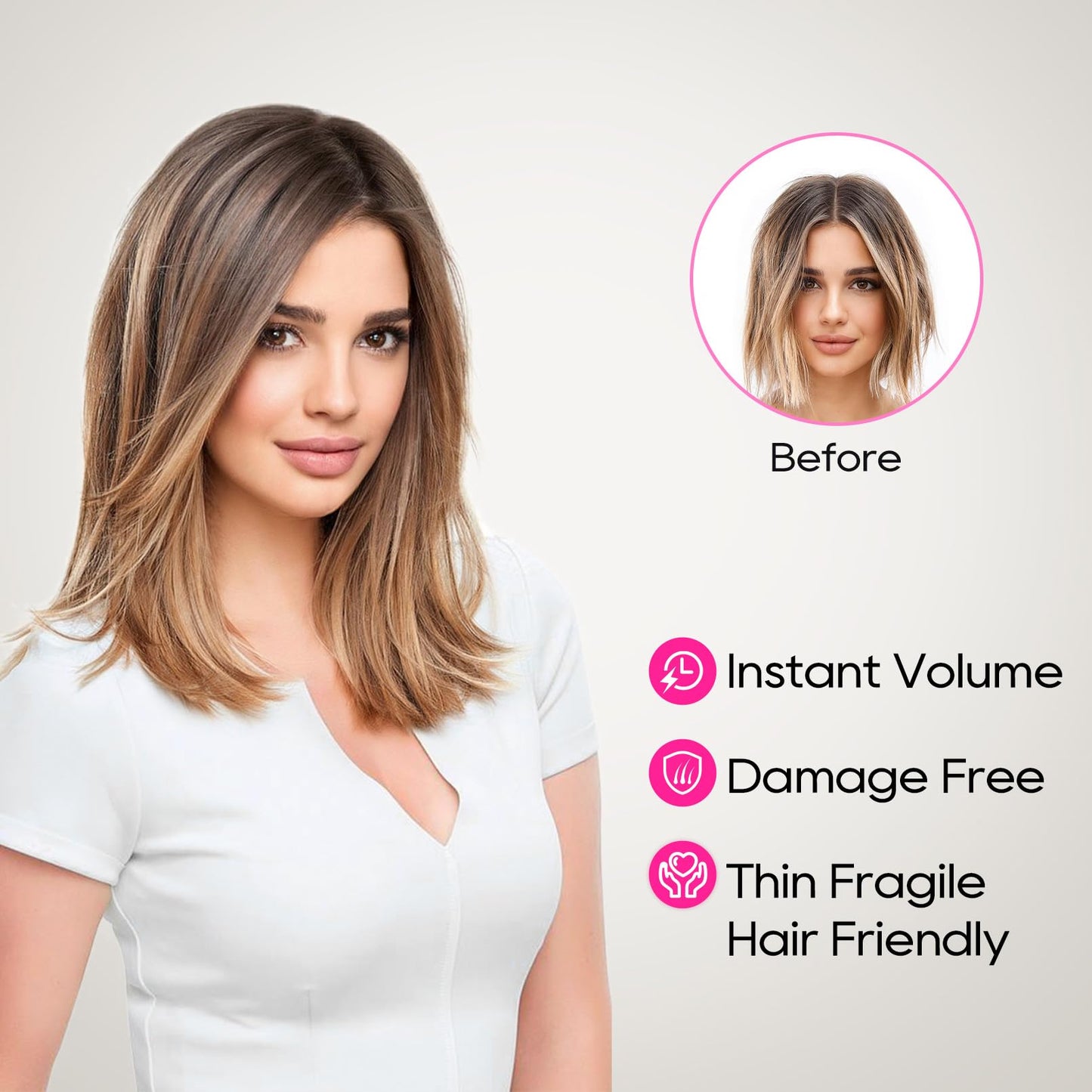 REECHO 12" Invisible Wire Hair Extensions with Thinner Softer Lace Weft Adjustable Size Removable Secure Clips in Short Straight Secret Hairpiece for Women - Light Brown