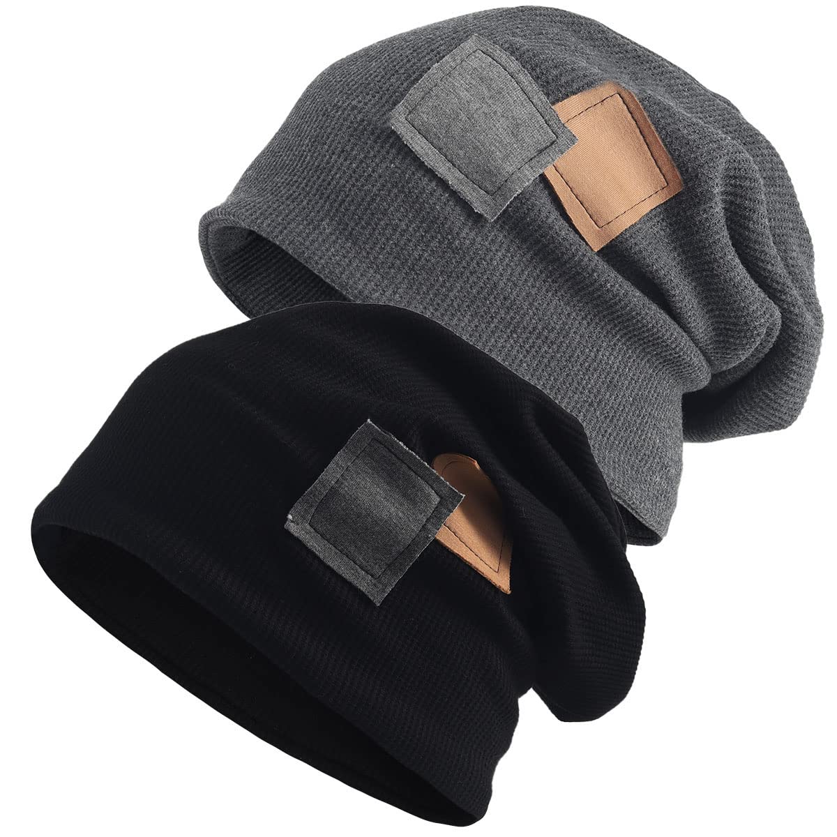 Winter Slouchy Knit Beanie Hat - Warm & Soft Cold Weather Funky Skull Cap(B418-Black/Grey)