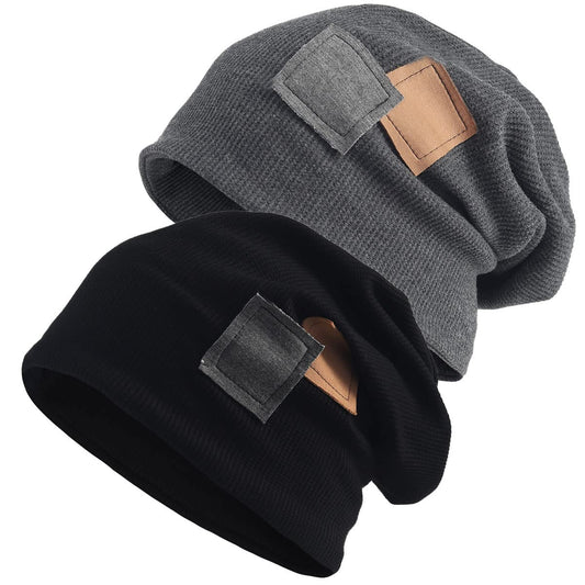Winter Slouchy Knit Beanie Hat - Warm & Soft Cold Weather Funky Skull Cap(B418-Black/Grey)