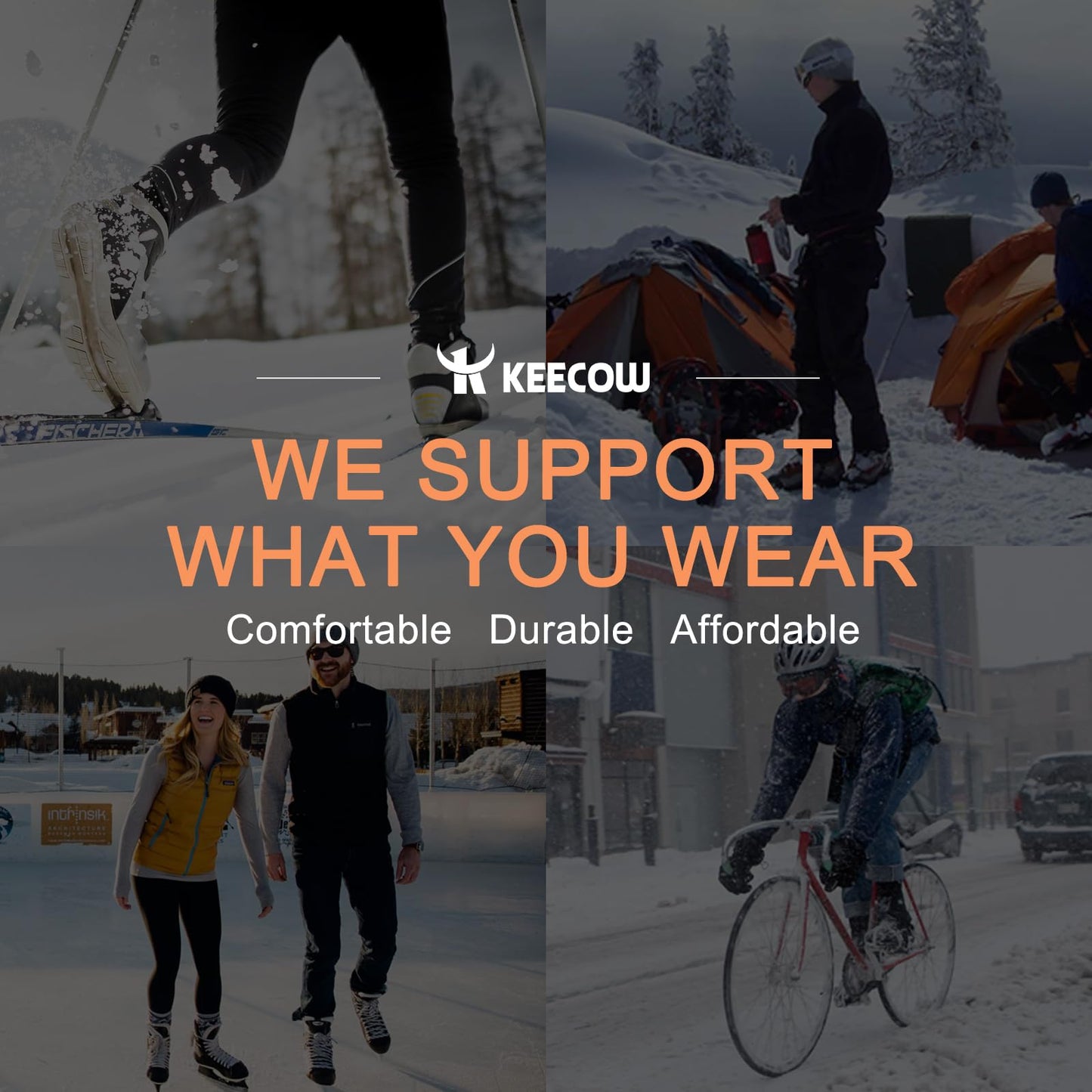 KEECOW Merino Wool Ski Socks for Men & Women 2 Pairs, Thermal Warm Socks for Winter Snowboarding Hunting Outdoor - Knee-high (US, Alpha, Large, Regular, Regular, Black)
