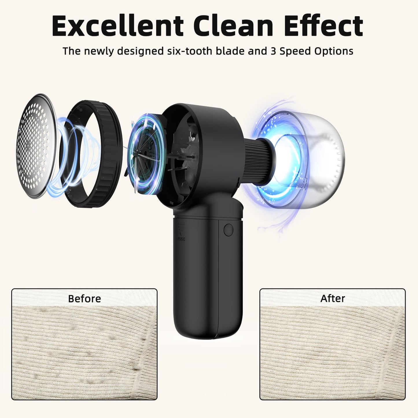 Fabric Shaver Electric Lint Remover Rechargeable Sweater Shaver Dual Protection Removable Bin Easy Remove Fuzz Lint Pills Bobbles (Black)