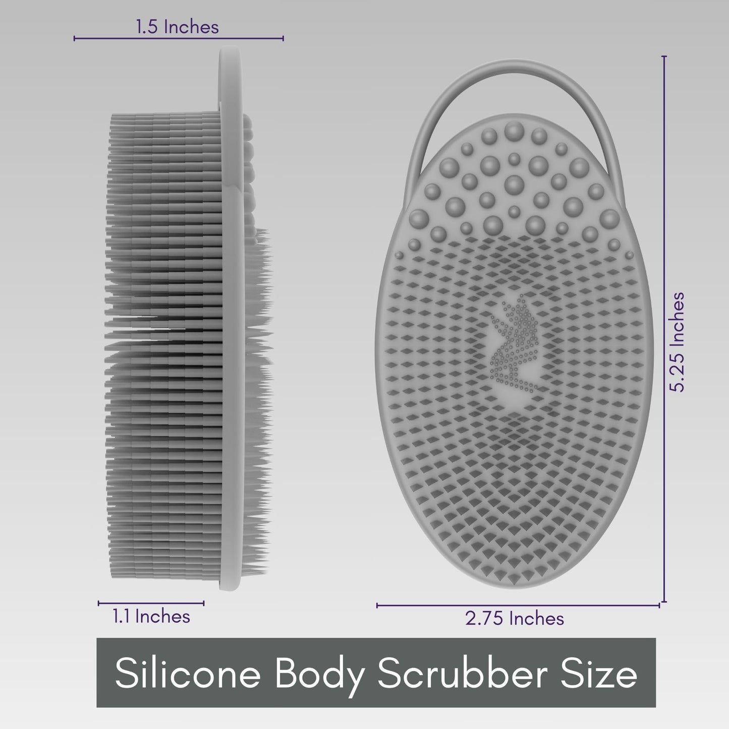 Avilana Silicone Body Scrubber – Dual-Sided Exfoliator for Men & Women, Gentle Loofah Alternative, Easy-to-Clean Silicone Shower Scrubber (S2-Gray with Silver)