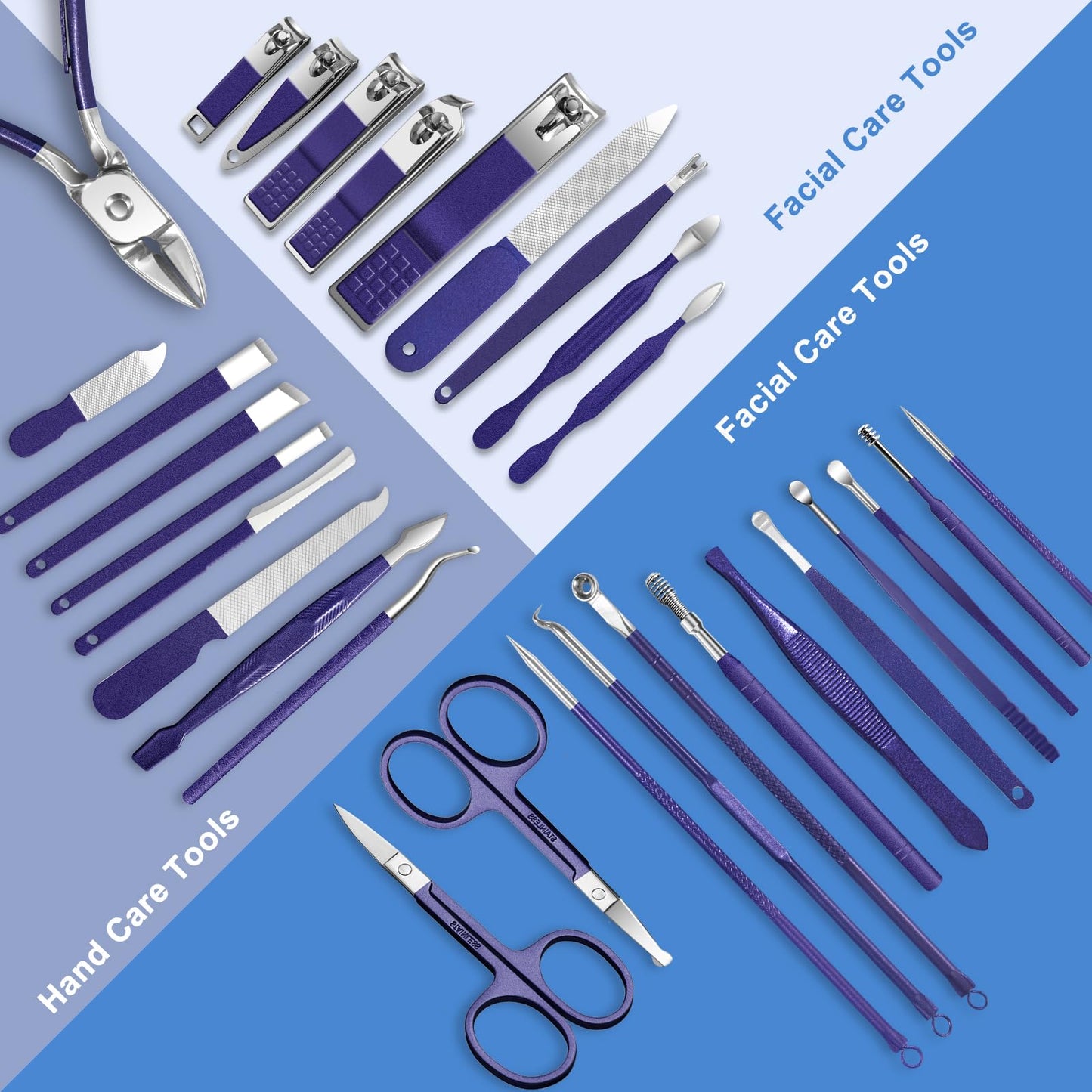 Manicure Set Personal Care Mens Grooming Kit, 30 in 1 Professional Manicure Kit Pedicure Kit, Nail Clippers for Men and Beauty Tool Portable Set, with Luxurious Travel Case (Blue)