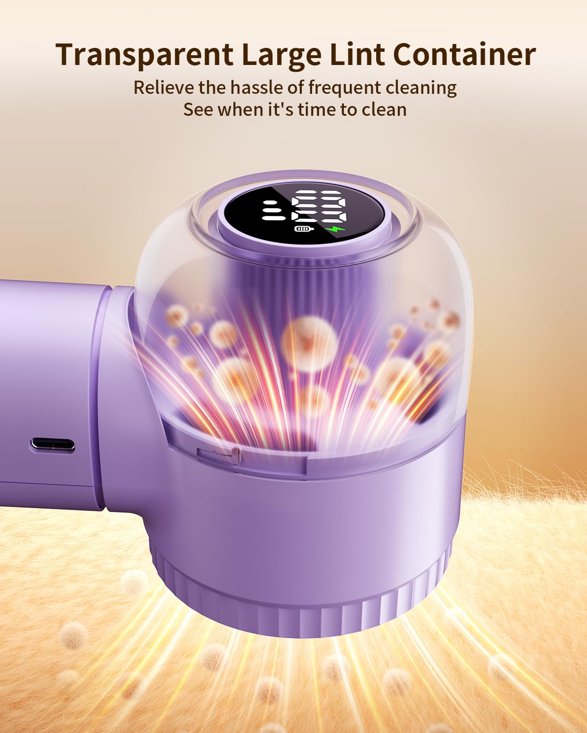 coldSky Fabric Shaver, š® š¶š» š Lint Remover with Brush, 1200mAh Sweater Shaver with Digital Display,3 Speeds Lint Shaver, 6-Leaf Blades Lint Remover for Clothes, Sofa, Bedding,Purple